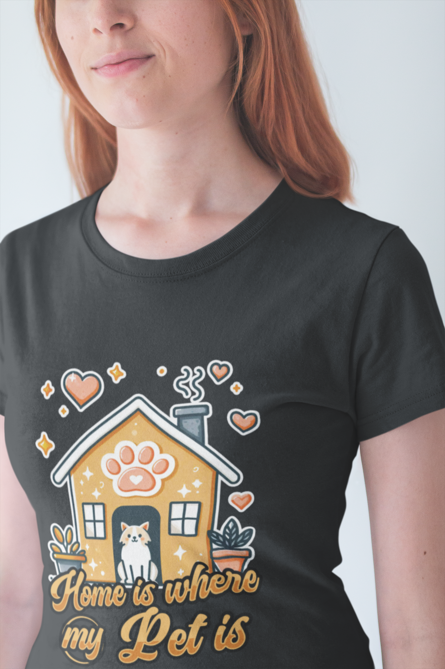 Home is Where My Pet Is | Dog at Dog House with Stars & Hearts T-Shirt