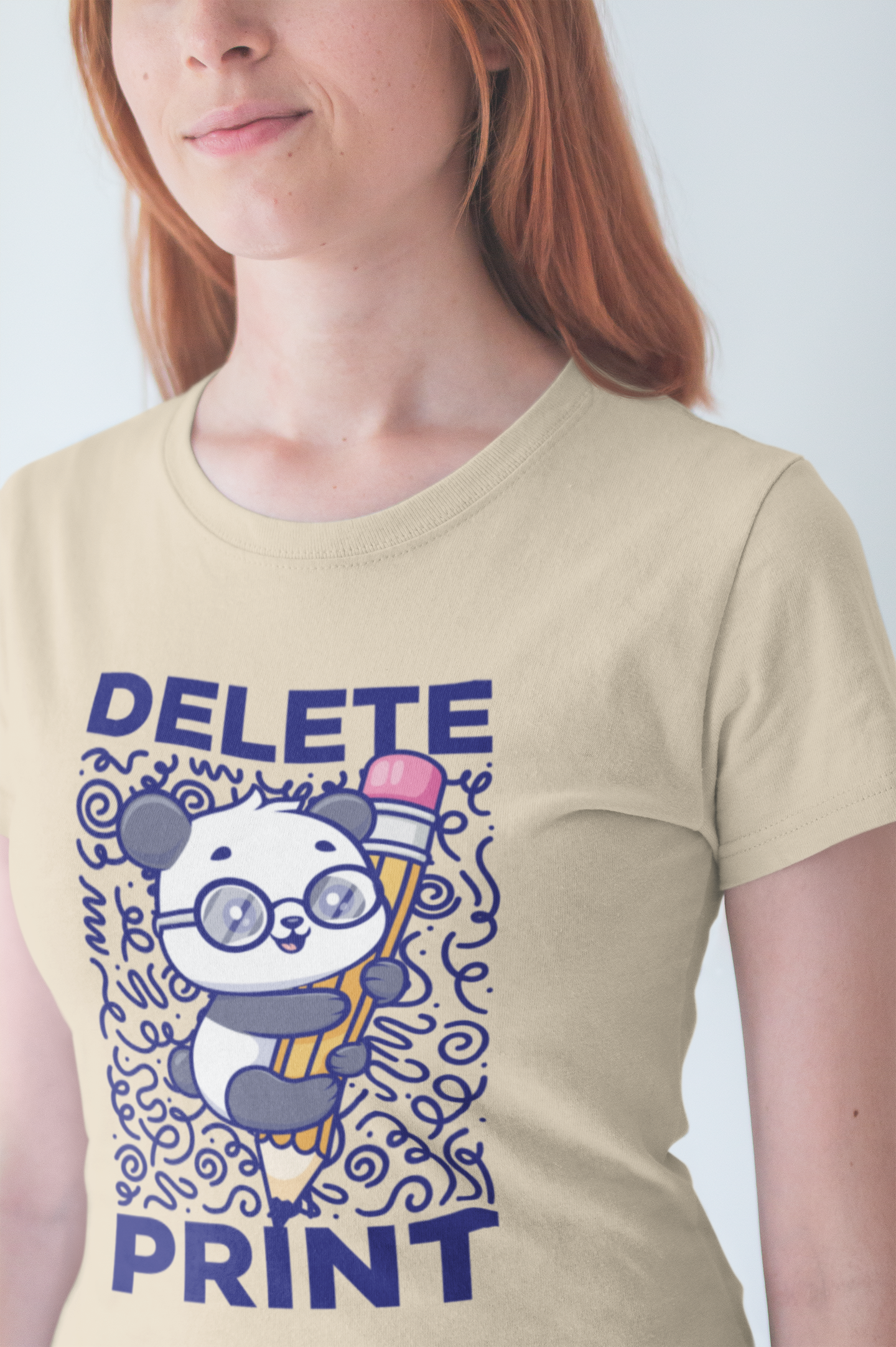 Delete Print T-Shirt – Cute Puppy Hugging Giant Pencil Graphic Tee