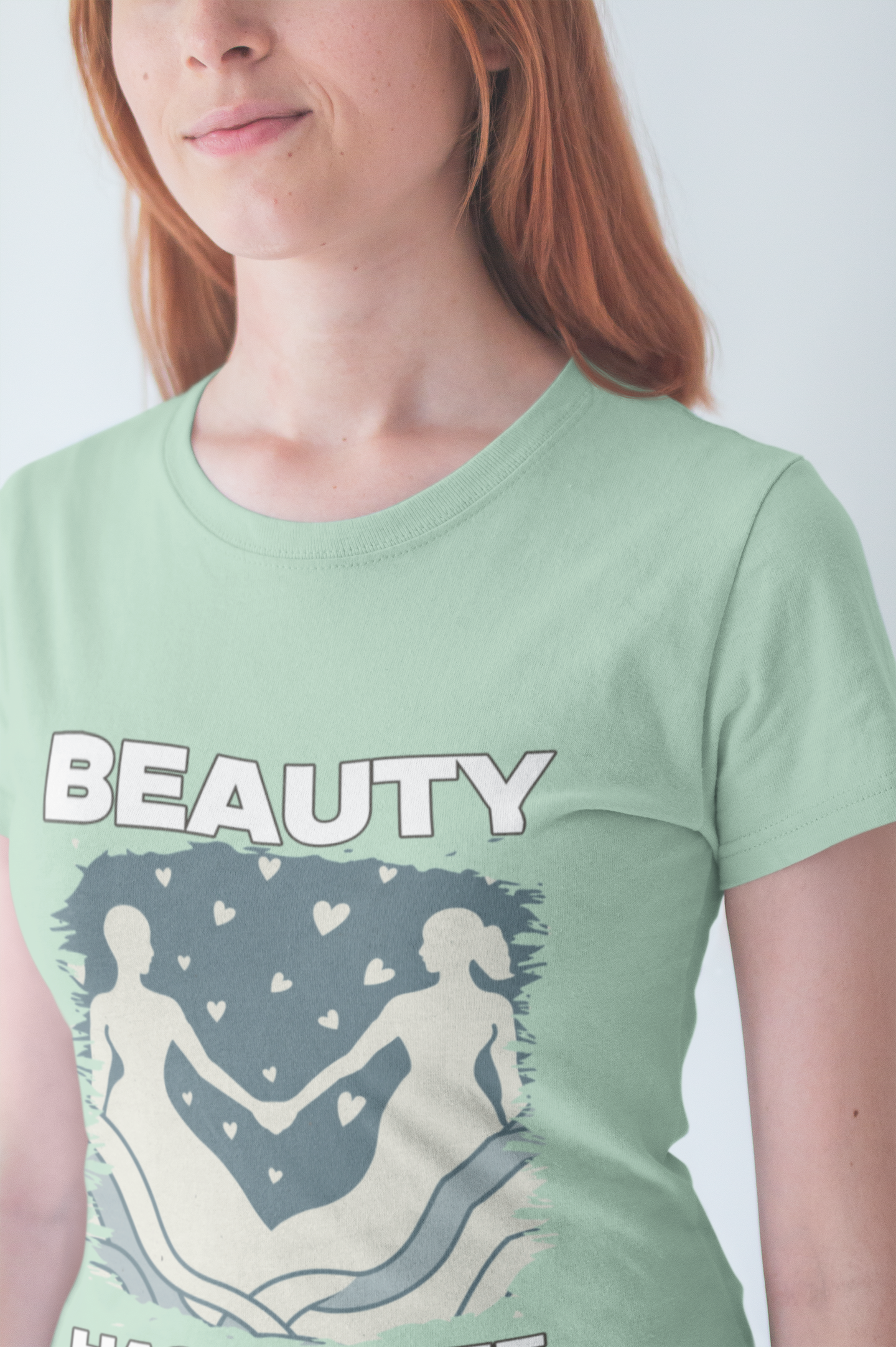 Beauty Has No Size – Inclusive Hands Holding with Heart Emotions Graphic T-Shirt