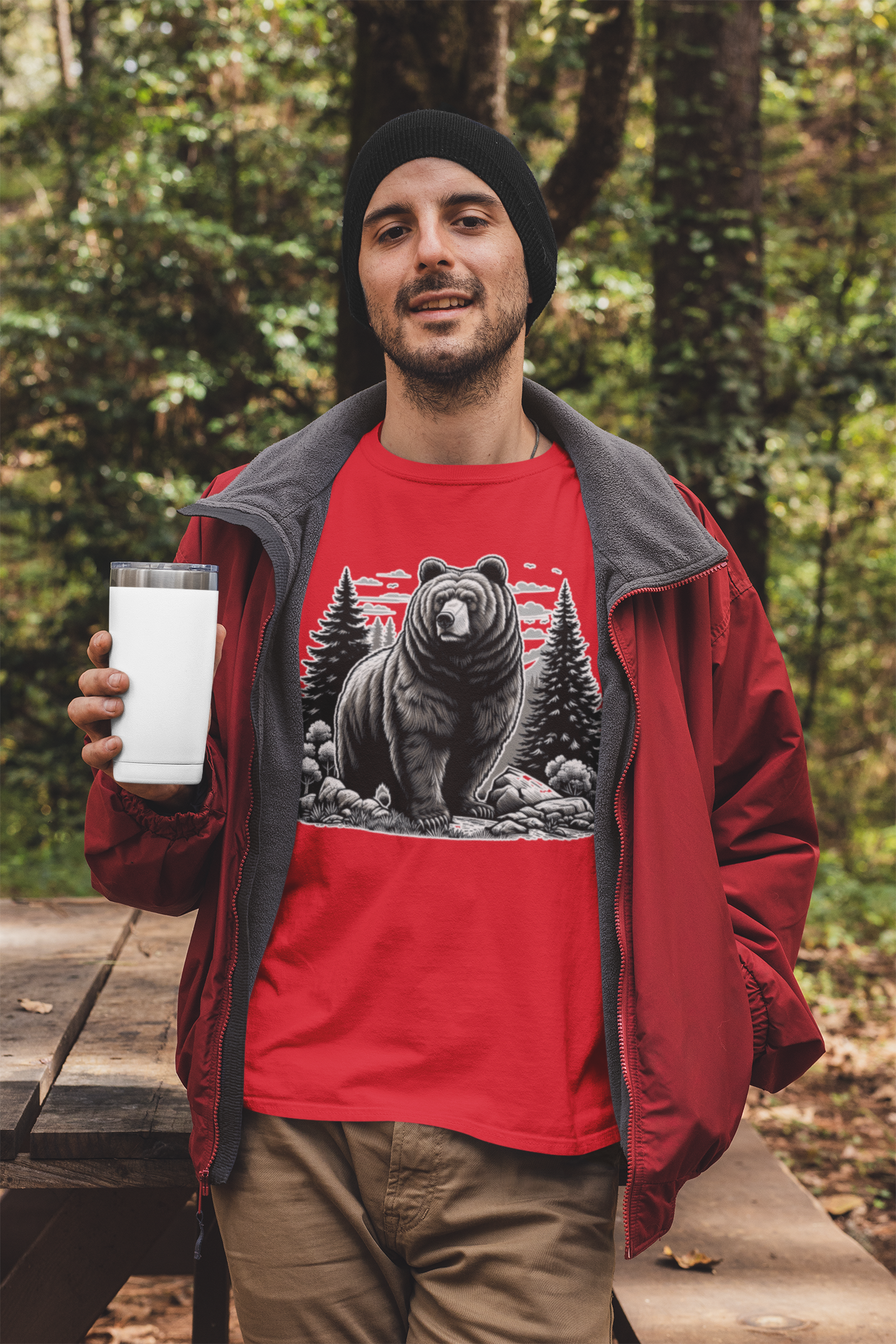 Majestic Wild Bear gazes intently at Stream Edge captivating Graphic T-Shirt
