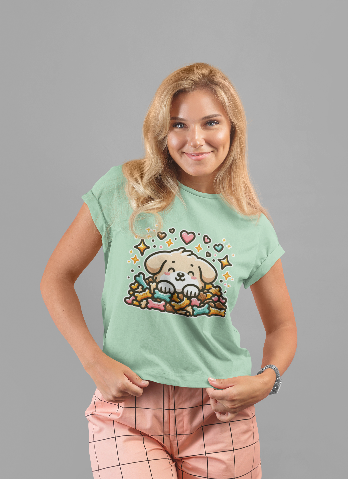Puppy Face & Paw on a Pile of Treats | Stars & Hearts Reaction Graphic T-Shirt