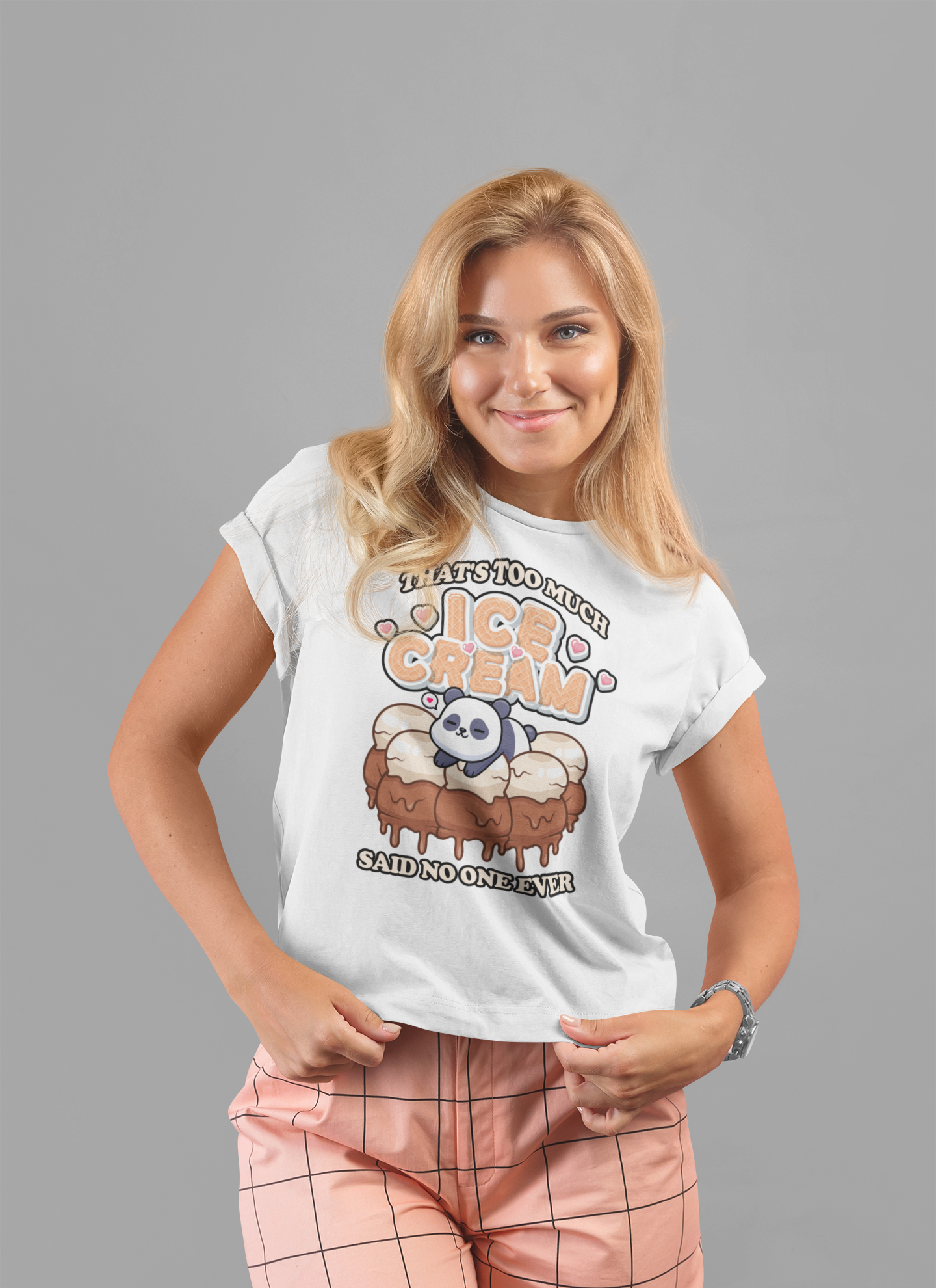 That’s Too Much Ice Cream Said No One Ever T-Shirt – Cute Baby Panda and Ice Cream Scoops Graphic Tee