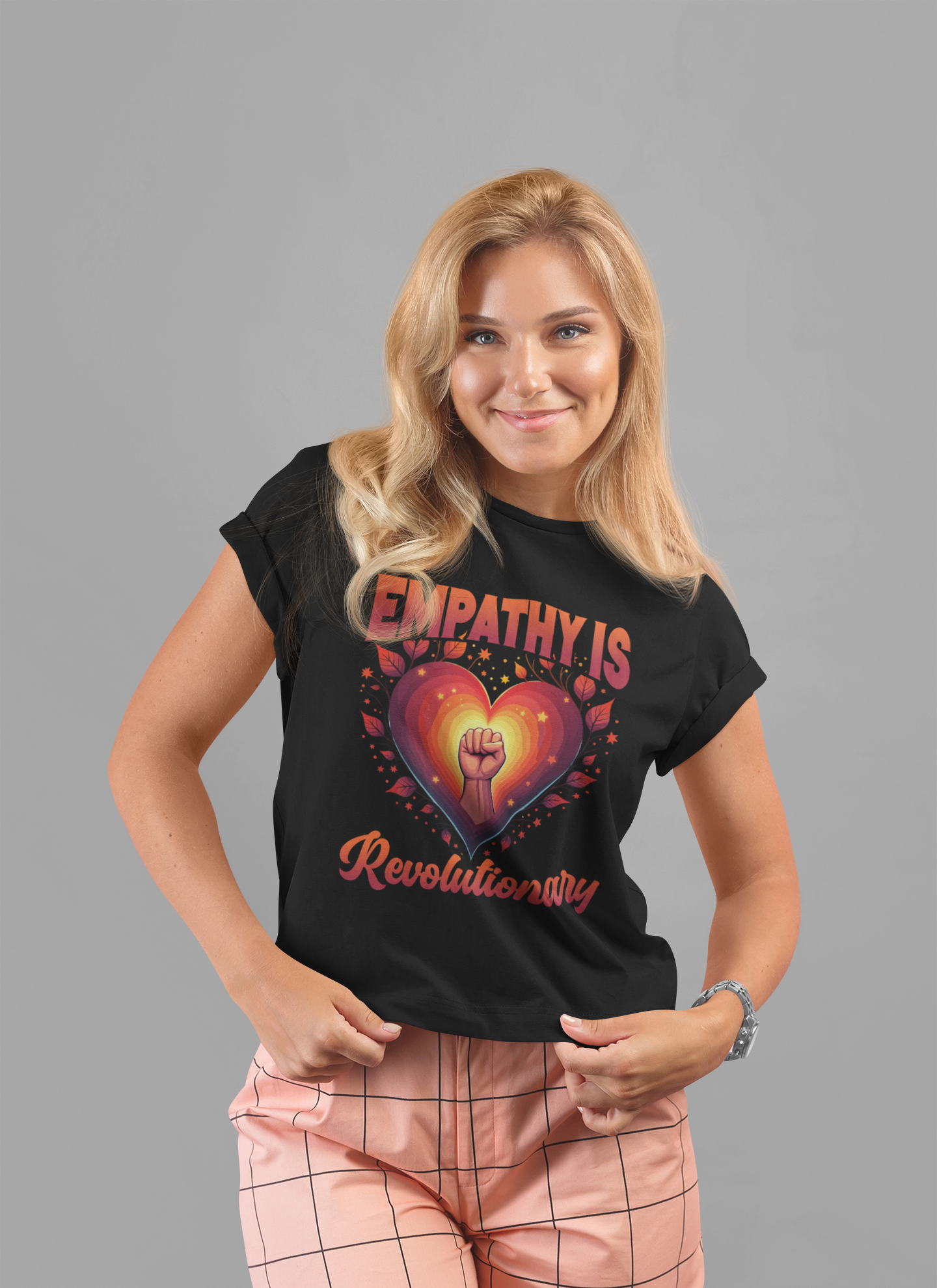 Empathy Is Revolutionary | Heart, Leaves & Power Fist Graphic T-Shirt