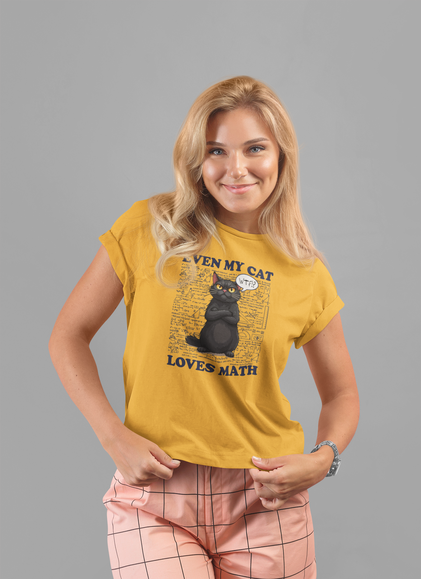 Even My Cat Loves Math T-Shirt – Funny Cat and Math Equations Graphic Tee
