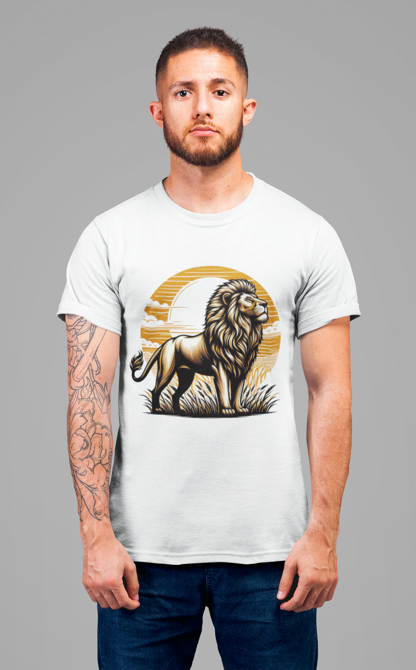 King of the Wild Majestic Male Lion Watching Territory with Sunrise Graphic T-Shirt