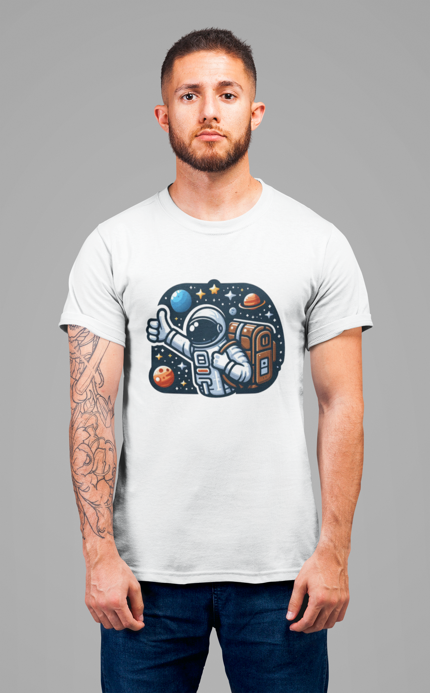 Astronaut Galaxy Hitchhiker T-Shirt – Cosmic Adventure in Space