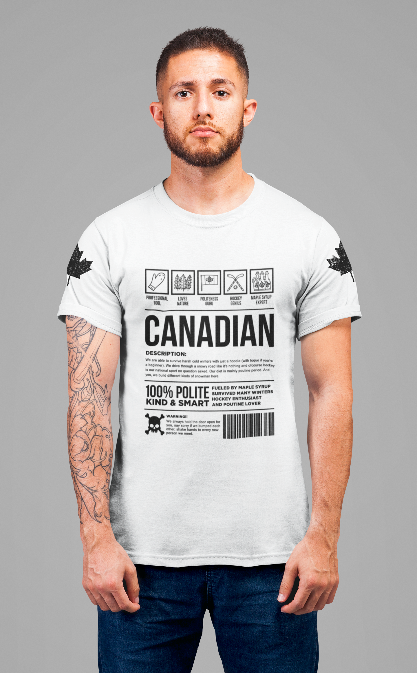 Canadian Traits Nutrition Facts - Black Print T-Shirt