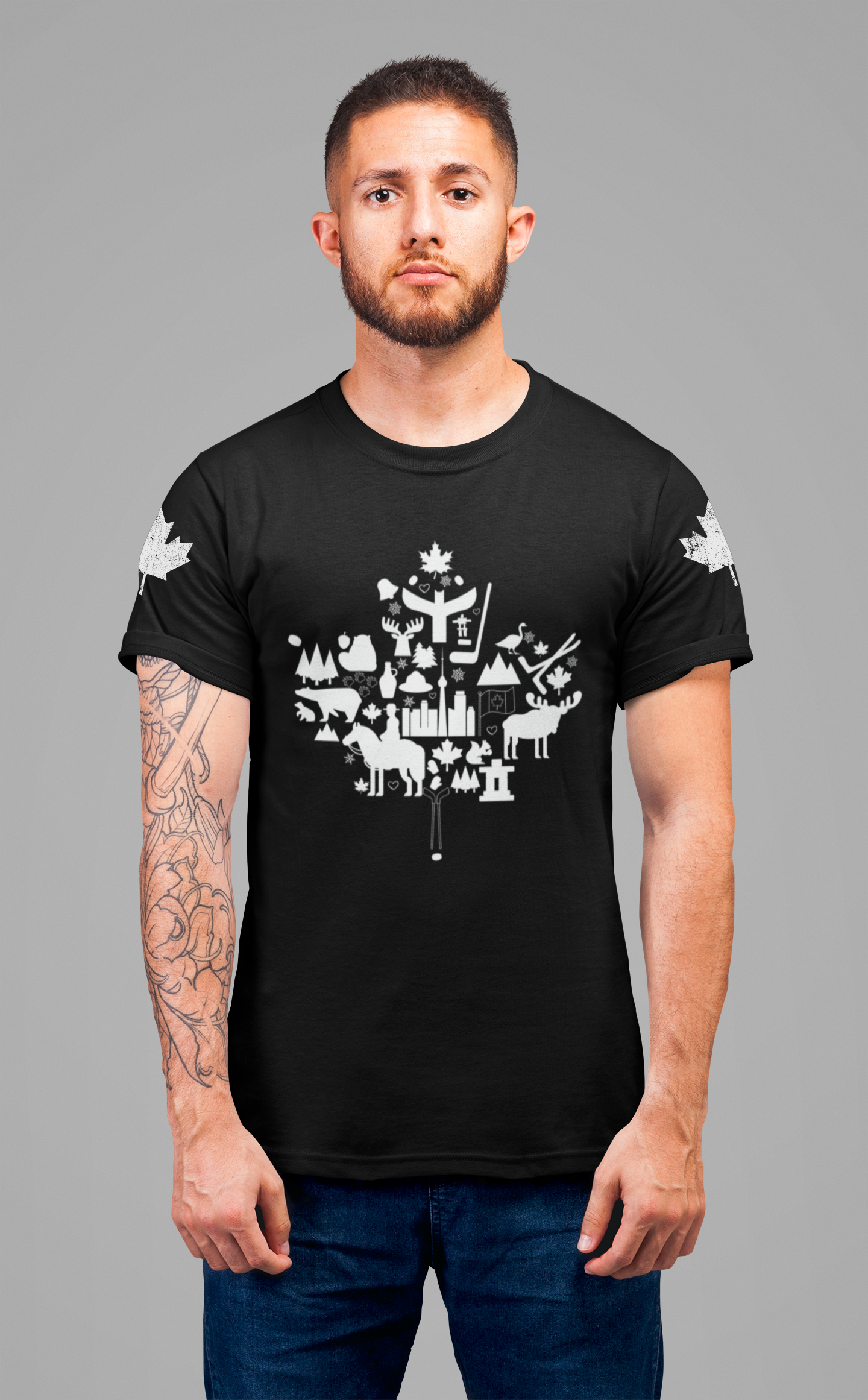Canada Icons collage of iconic Canadian symbols Maple - White Print T-Shirt