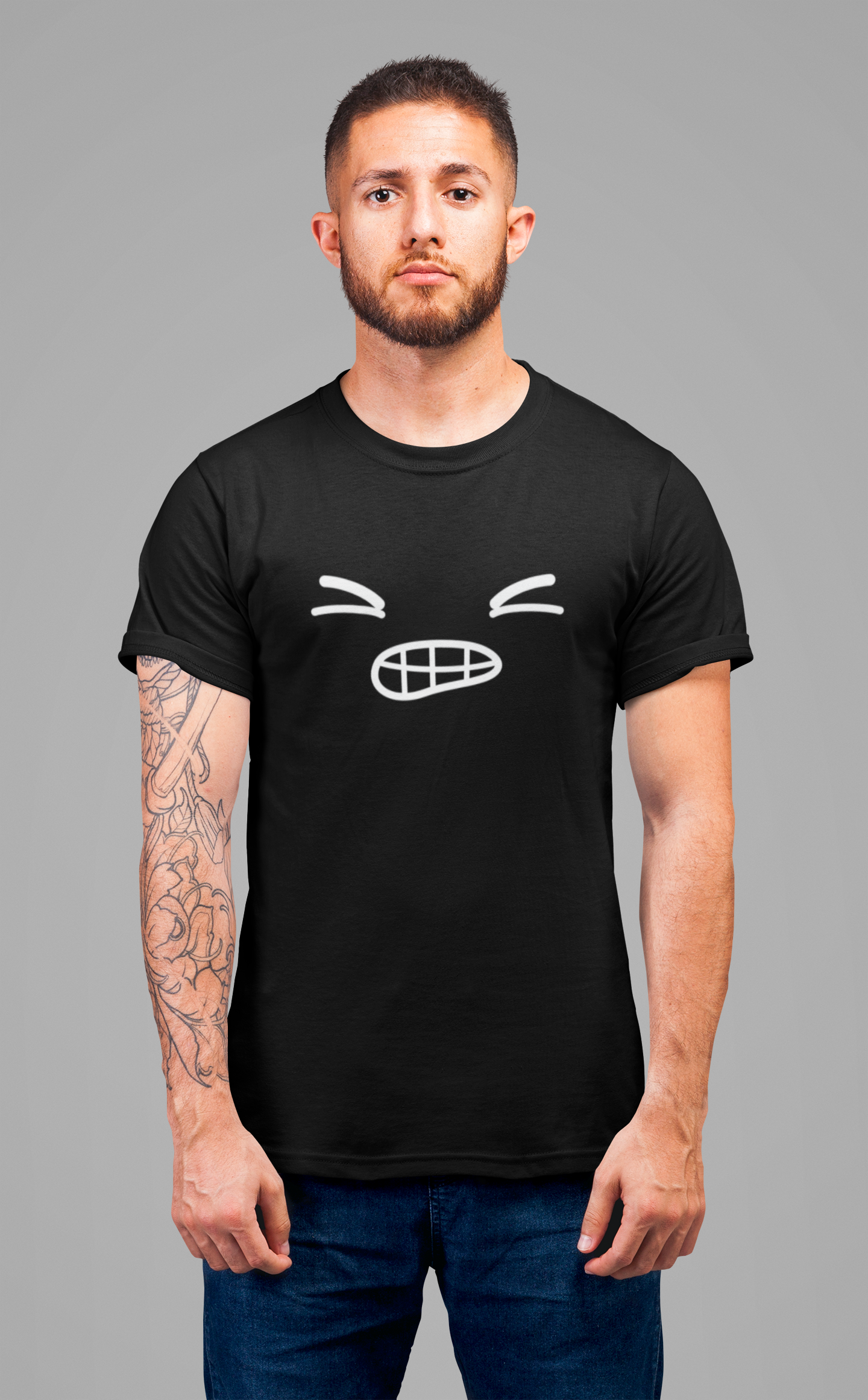 Minimalist Bold Expression T-Shirt – Black Tee with Bold Face Graphic