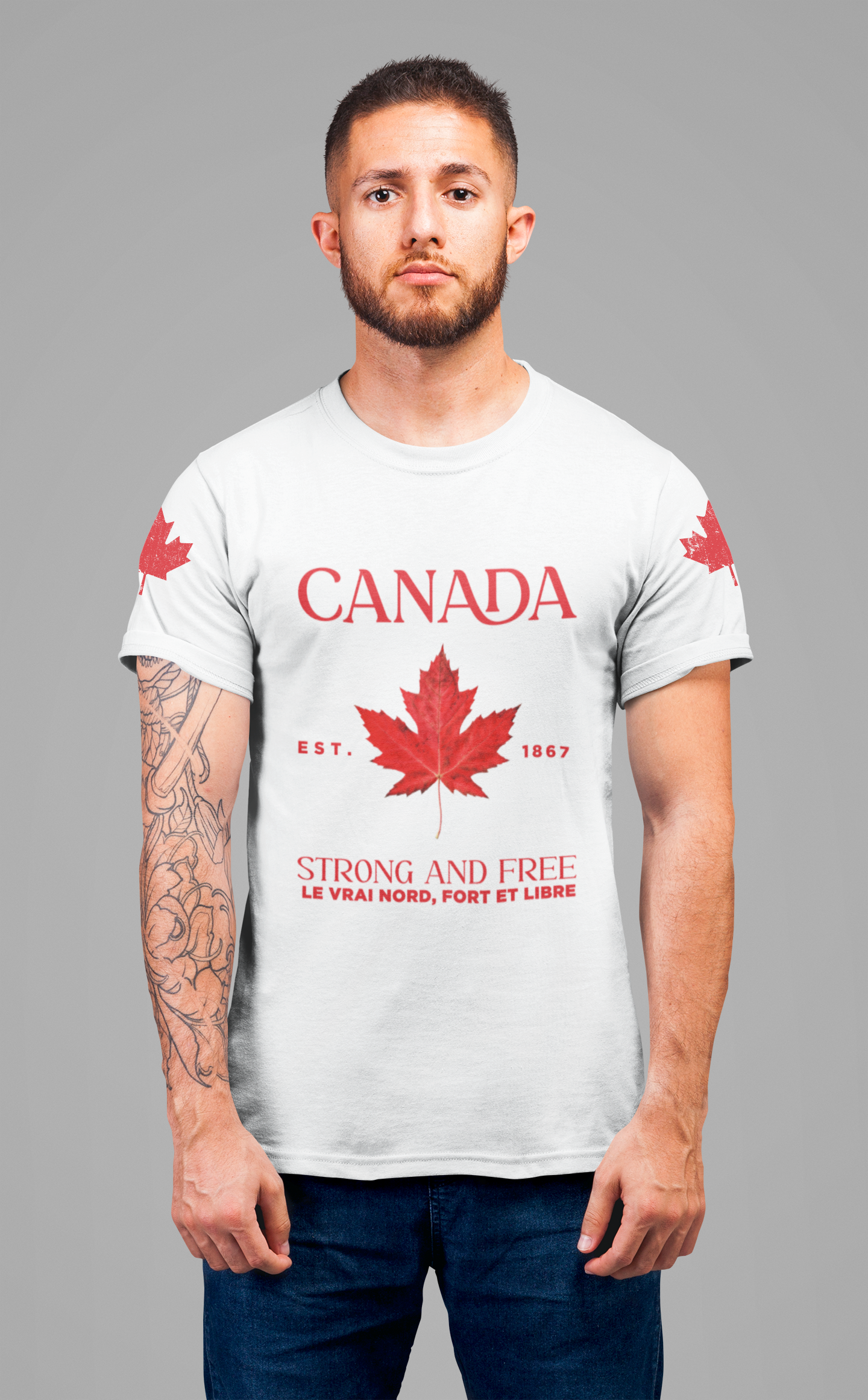Canada Strong and Free Maple Heritage - Red Print T-Shirt