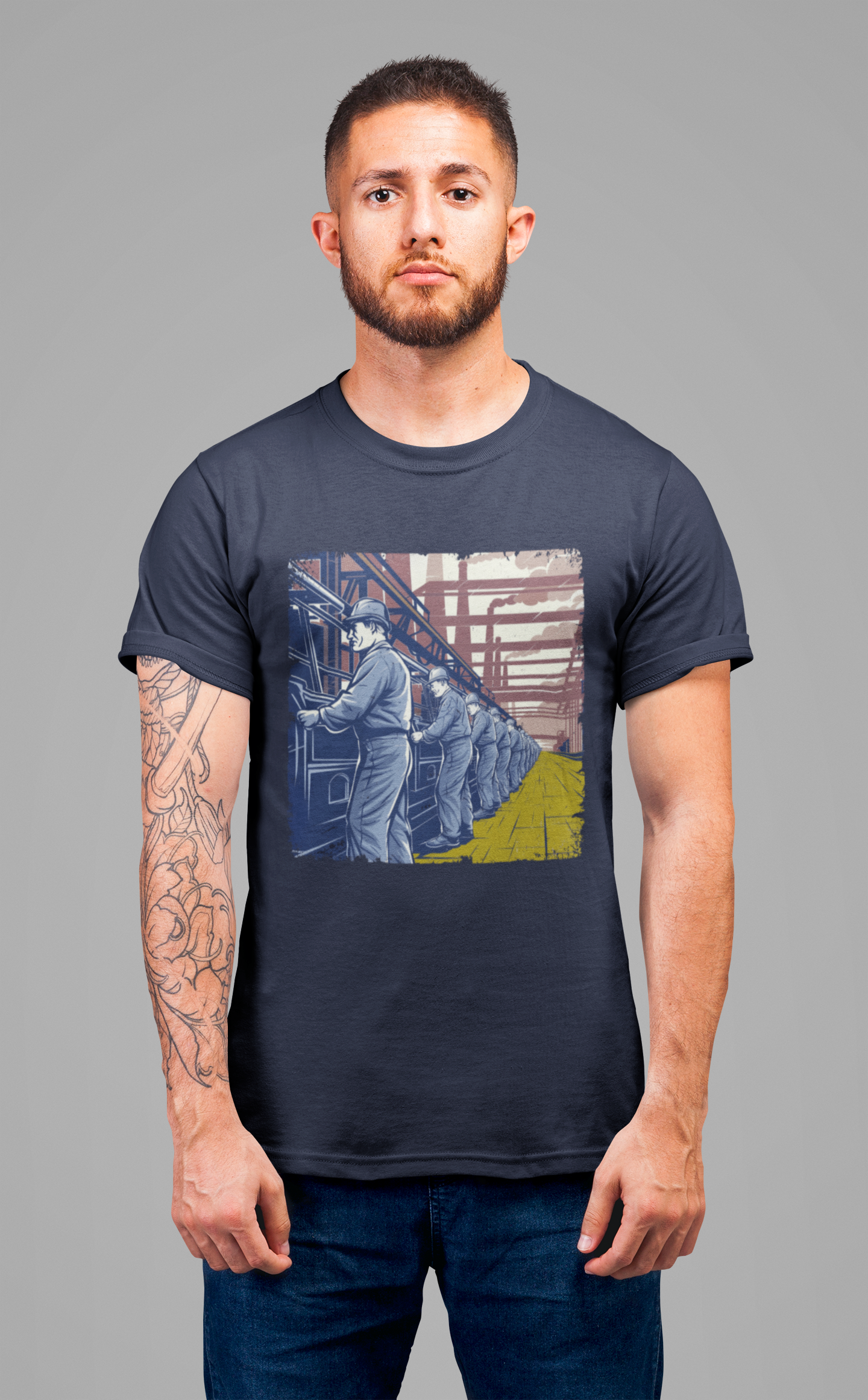 Factory Life, 1800s Edition Tshirt – Assembly Line Workers and Historic Factory Scene