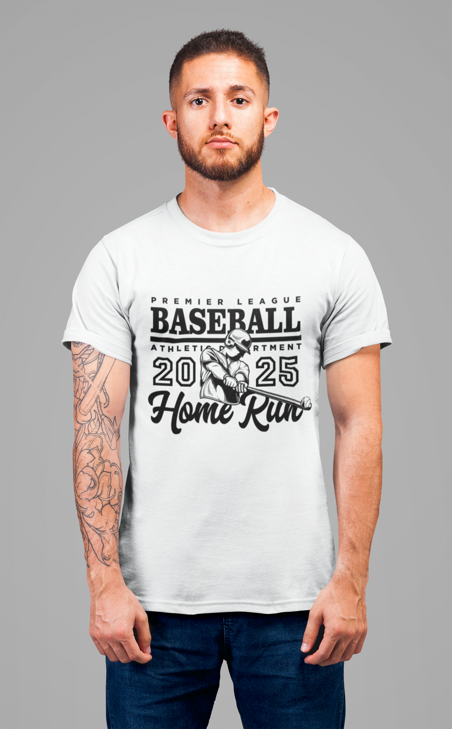 Baseball tshirt - Premier League Basebal l2025 HomeRun Tshirt Baseball Player Graphic with Bold Text Background