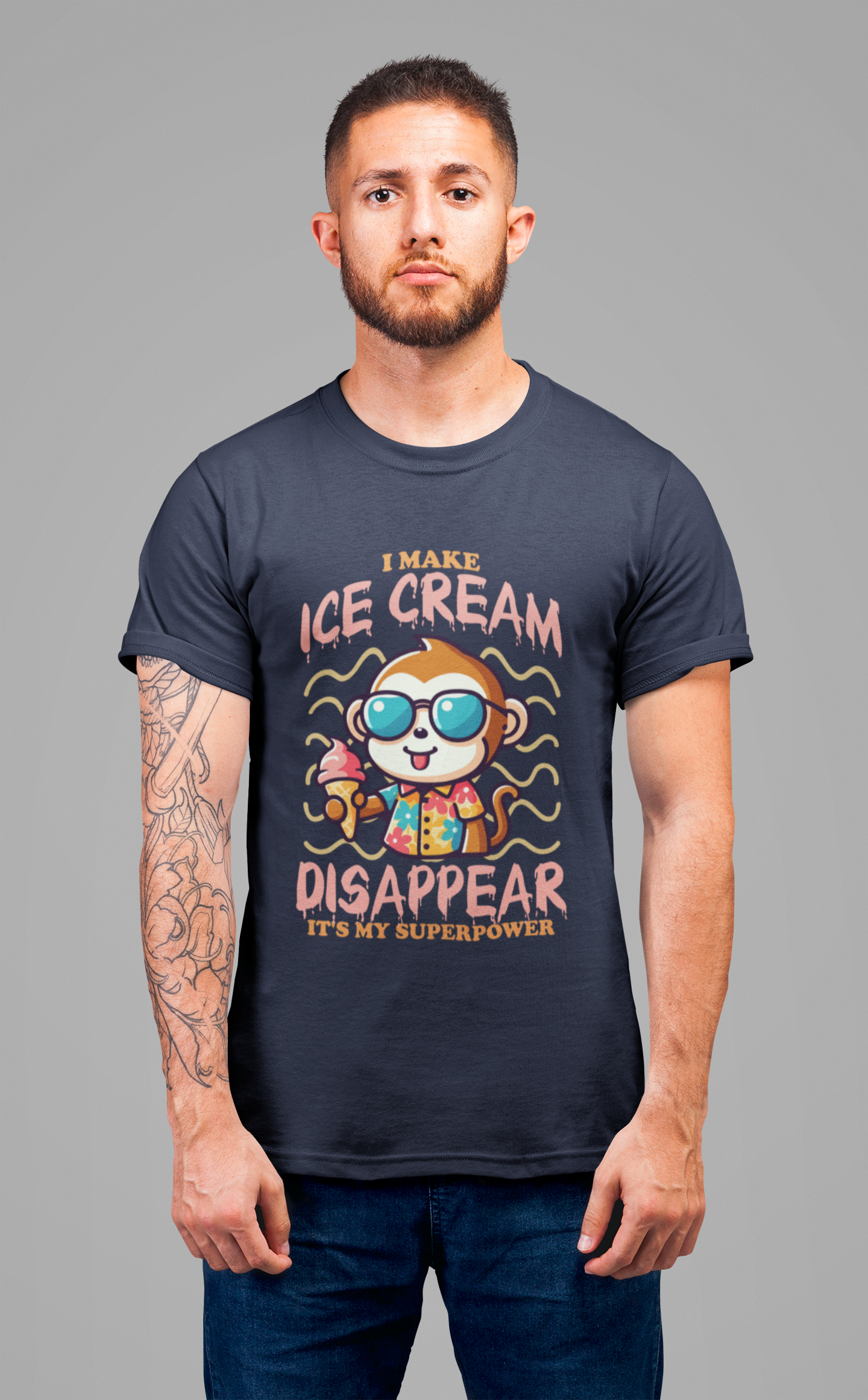 I Make Ice Cream Disappear T-Shirt – Cool Monkey With Sunglasses And Ice Cream Cone Funny Graphic Tee