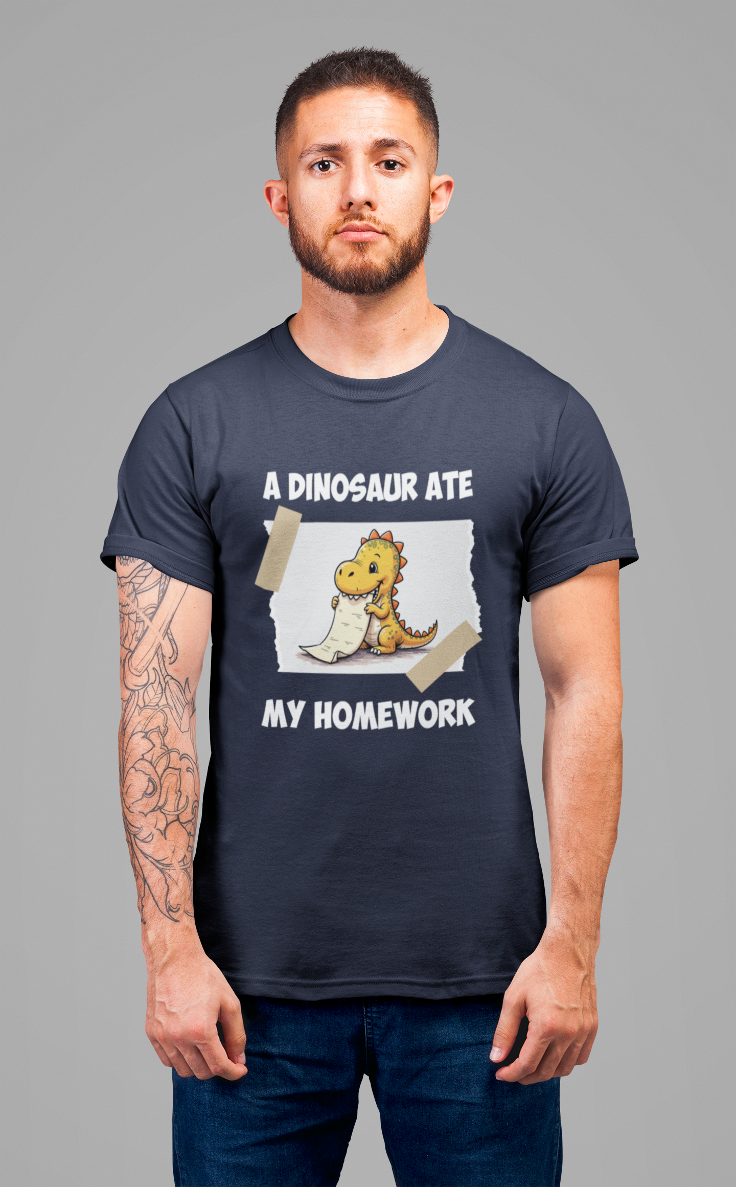 Homework Excuse T-Shirt – Cute Dino Eating Homework Graphic