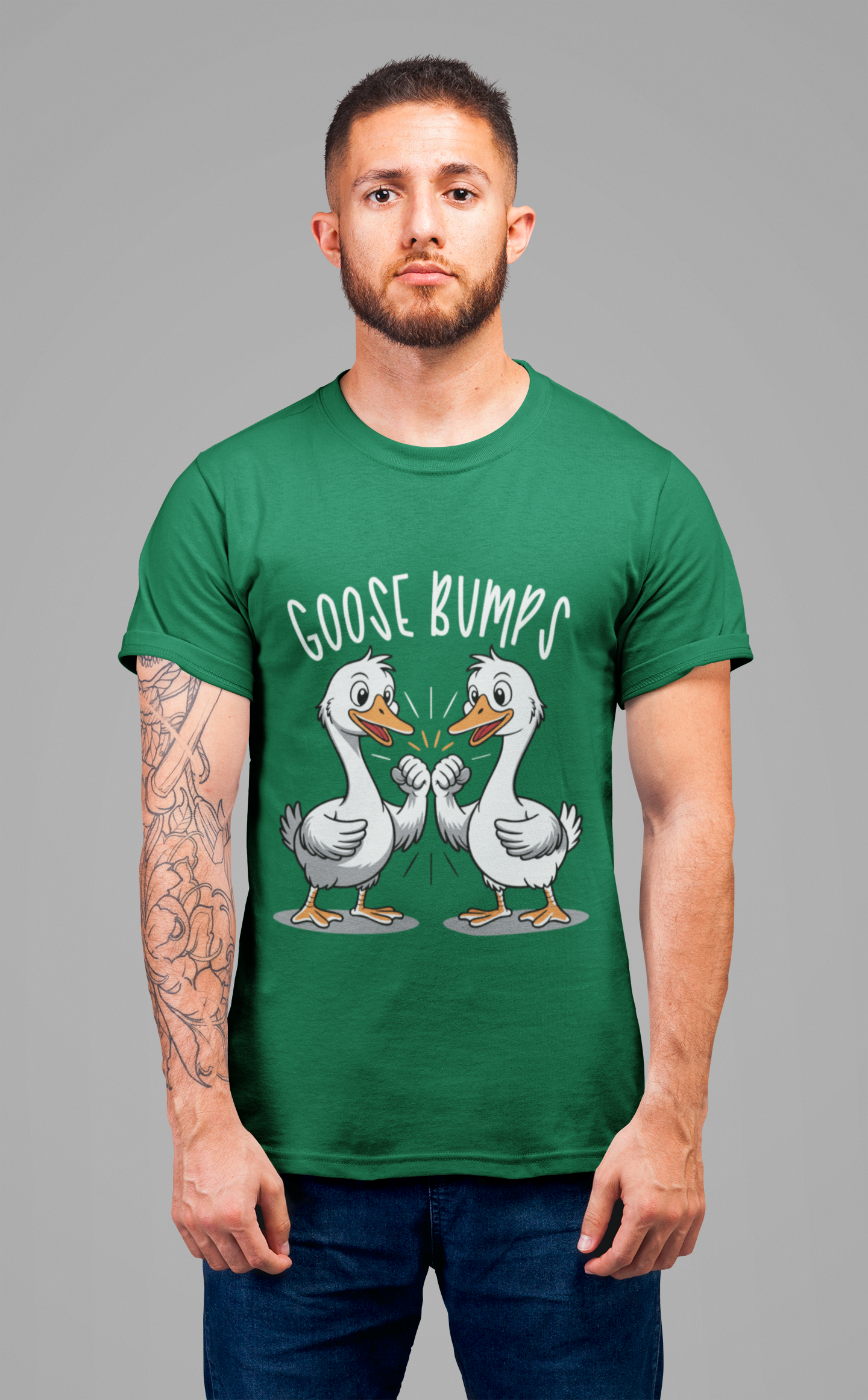 Goose Bumps T-Shirt – Funny Two Geese Fist Bump Cartoon Graphic Tee