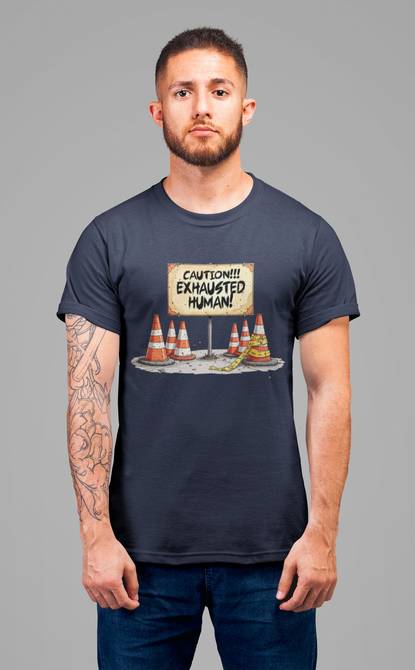 Caution Exhausted Human Tee, Low Energy Warning Shirt, Sleepy Mood Graphic, Funny Real Life Top, Tired Brain Gift