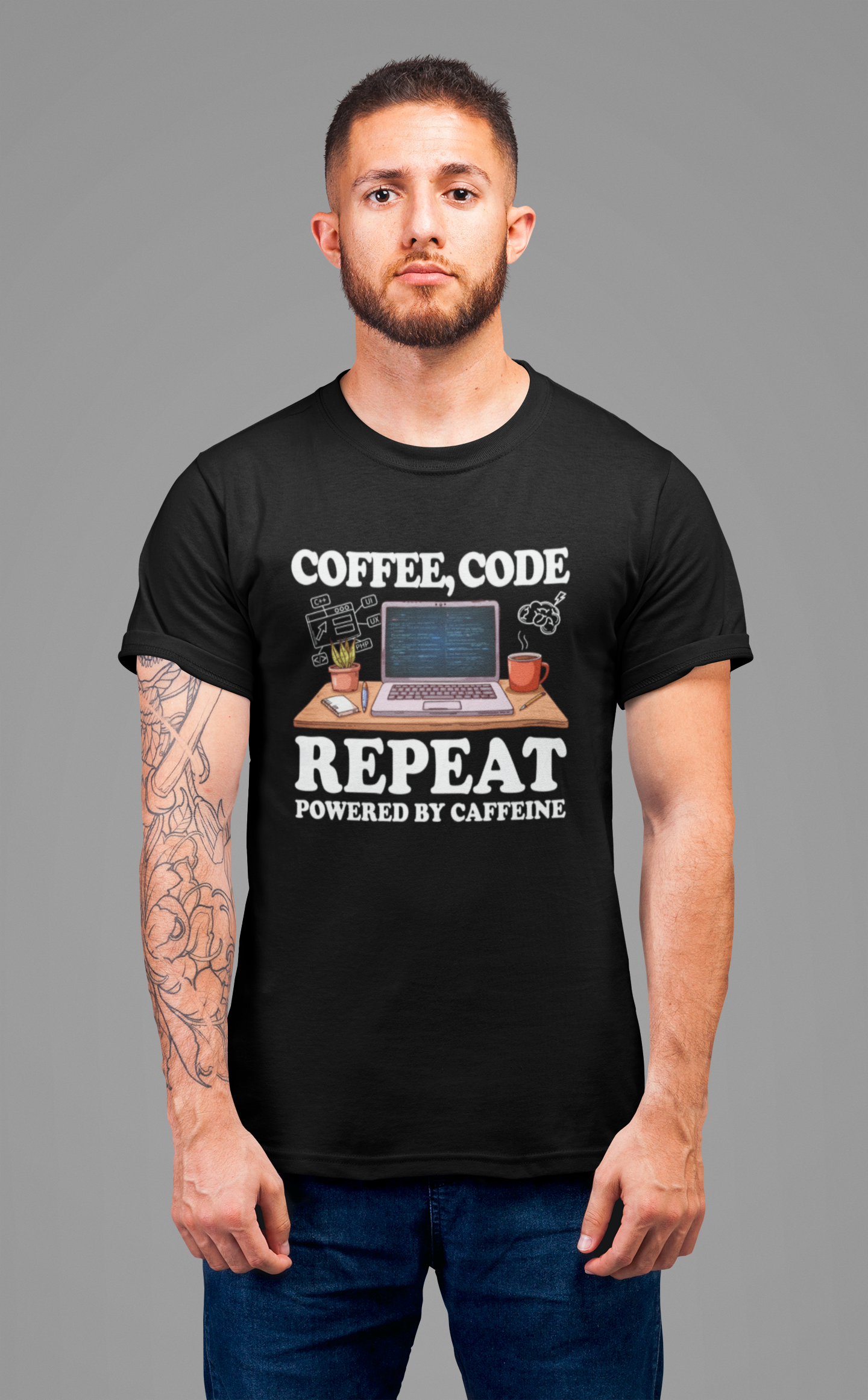 Coffee, Code, Repeat Official Graphic Statement Tee for Bold Minds, Modern Thinkers, and Everyday Expression Everywhere