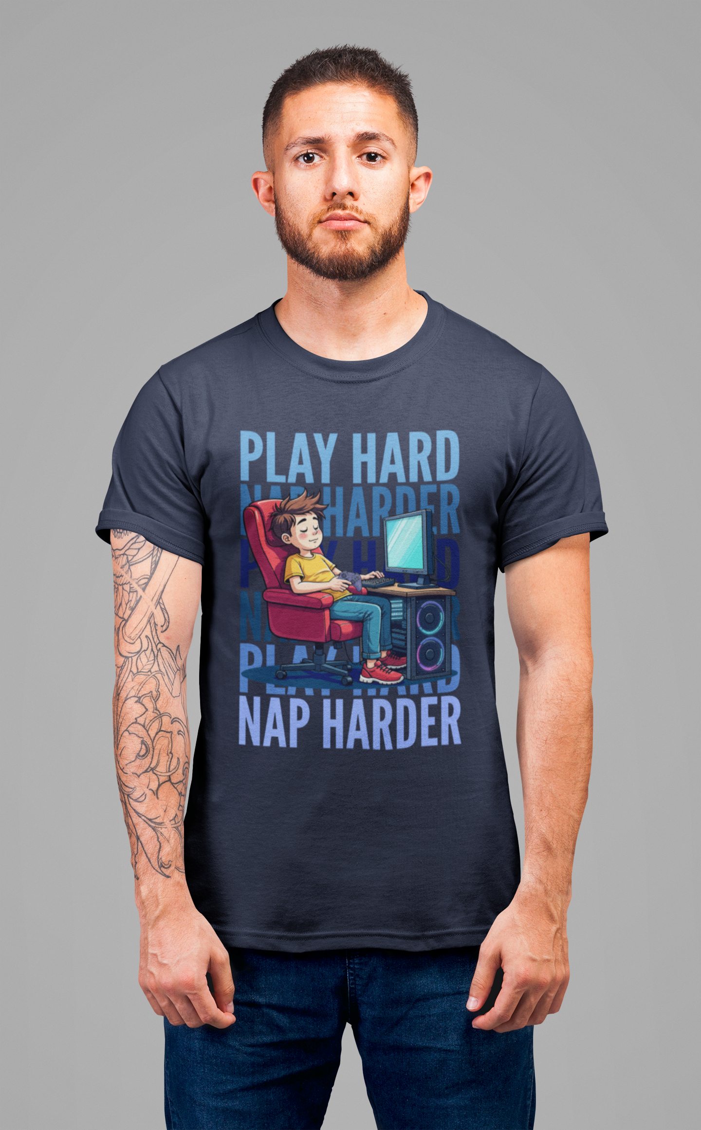 Play Hard Nap Harder Tee, Gamer Sleep Shirt, Funny Gaming Lifestyle Graphic, Controller Down Top, Sleepy Nerd Gift