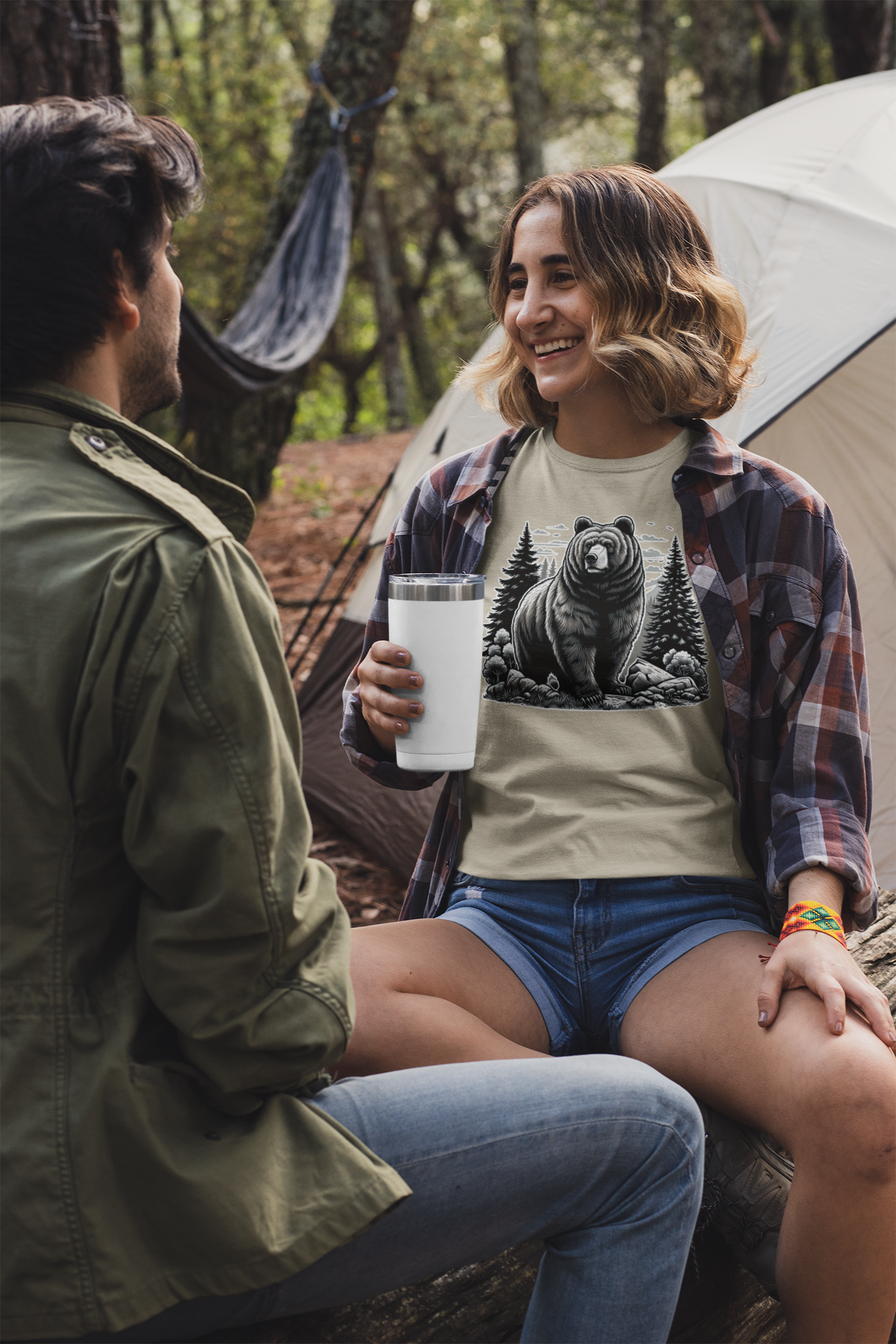 Majestic Wild Bear gazes intently at Stream Edge captivating Graphic T-Shirt