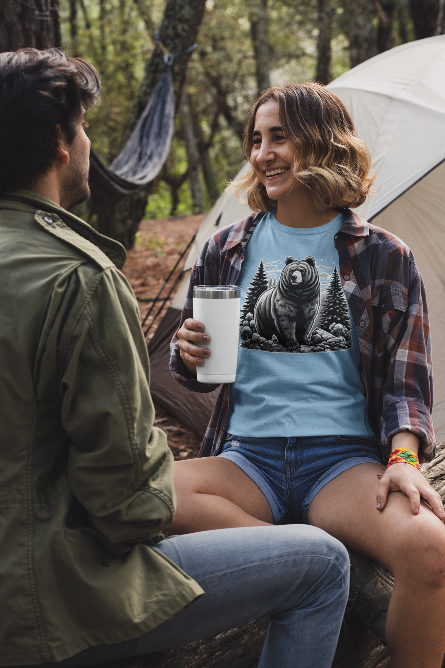 Majestic Wild Bear gazes intently at Stream Edge captivating Graphic T-Shirt