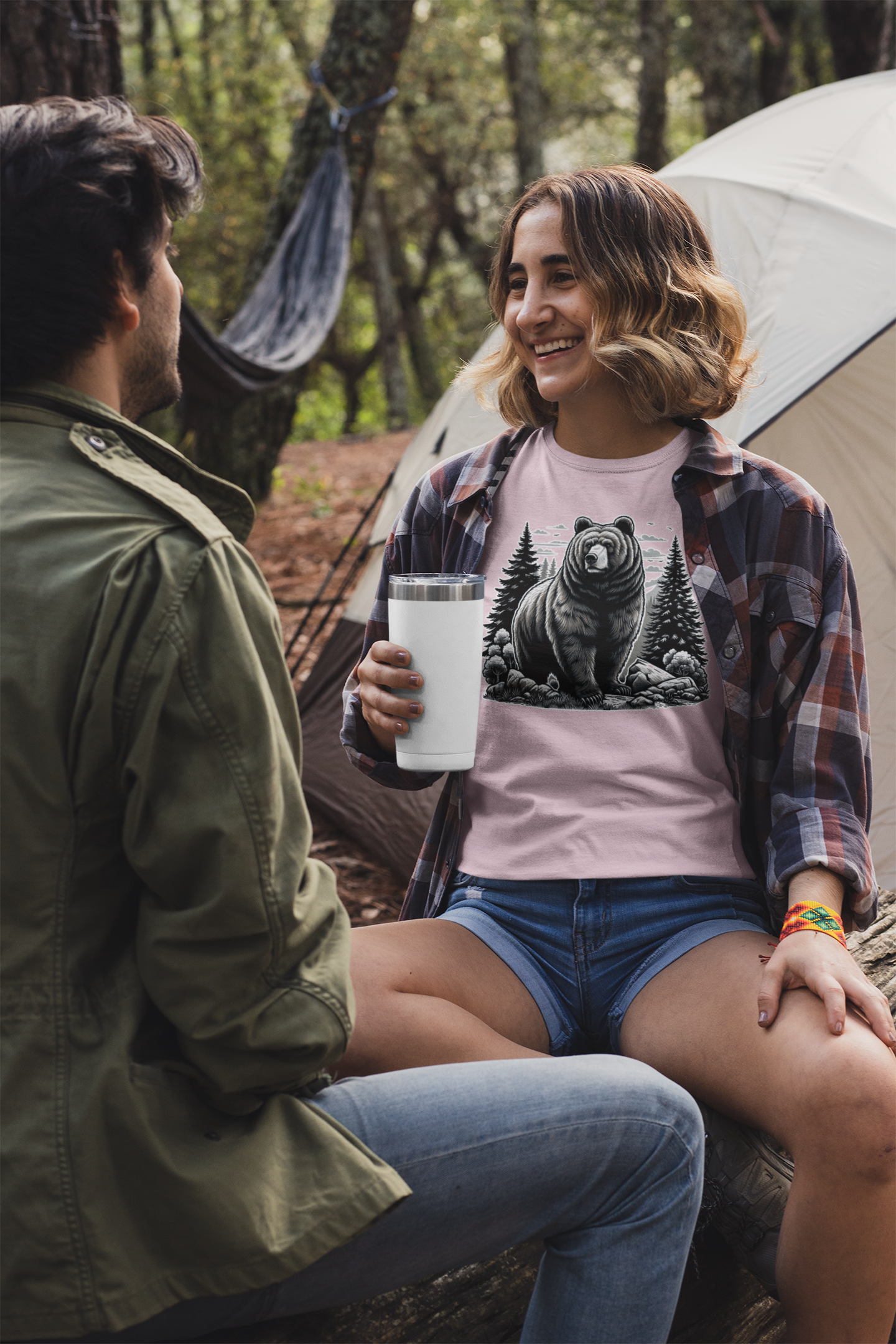 Majestic Wild Bear gazes intently at Stream Edge captivating Graphic T-Shirt