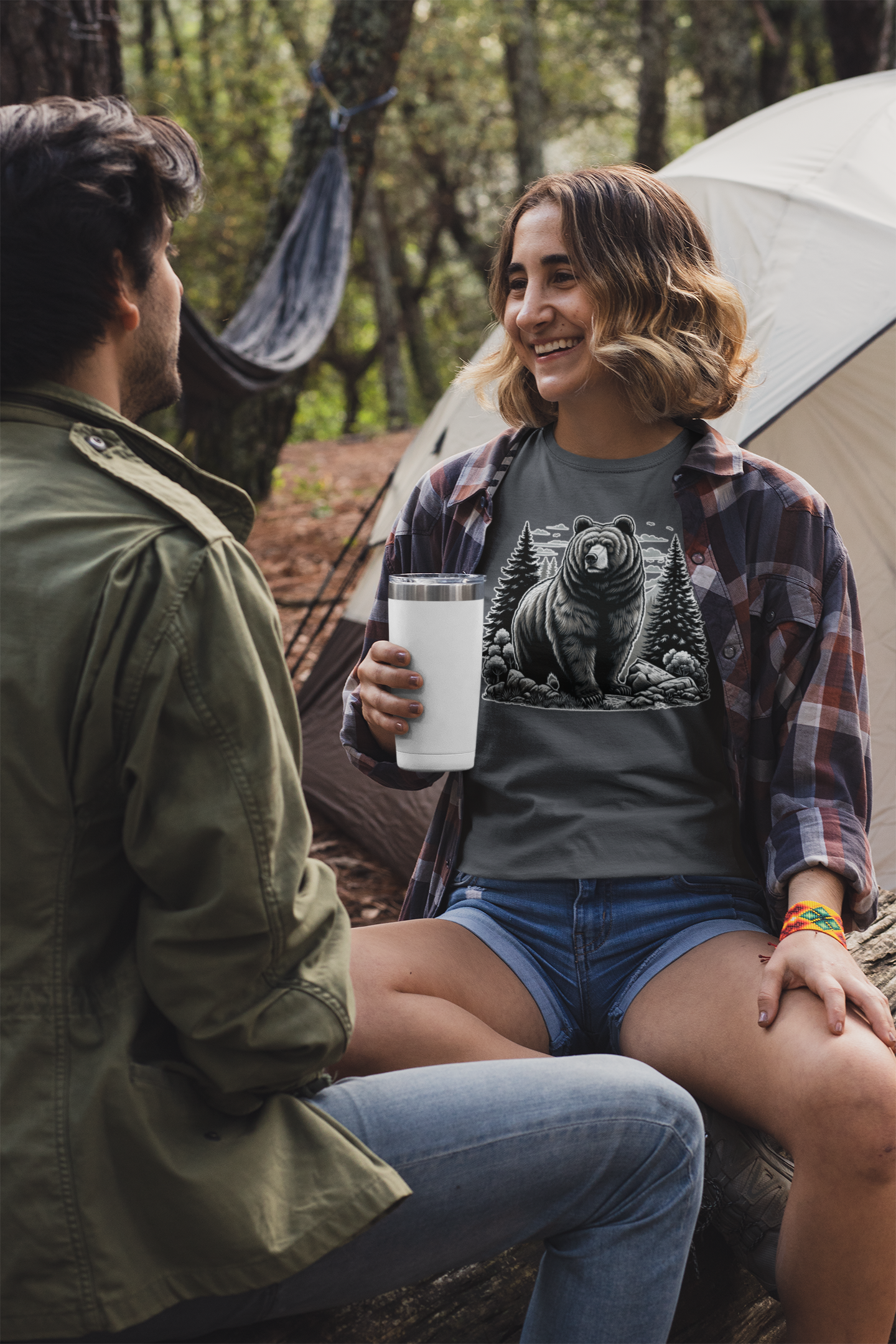 Majestic Wild Bear gazes intently at Stream Edge captivating Graphic T-Shirt