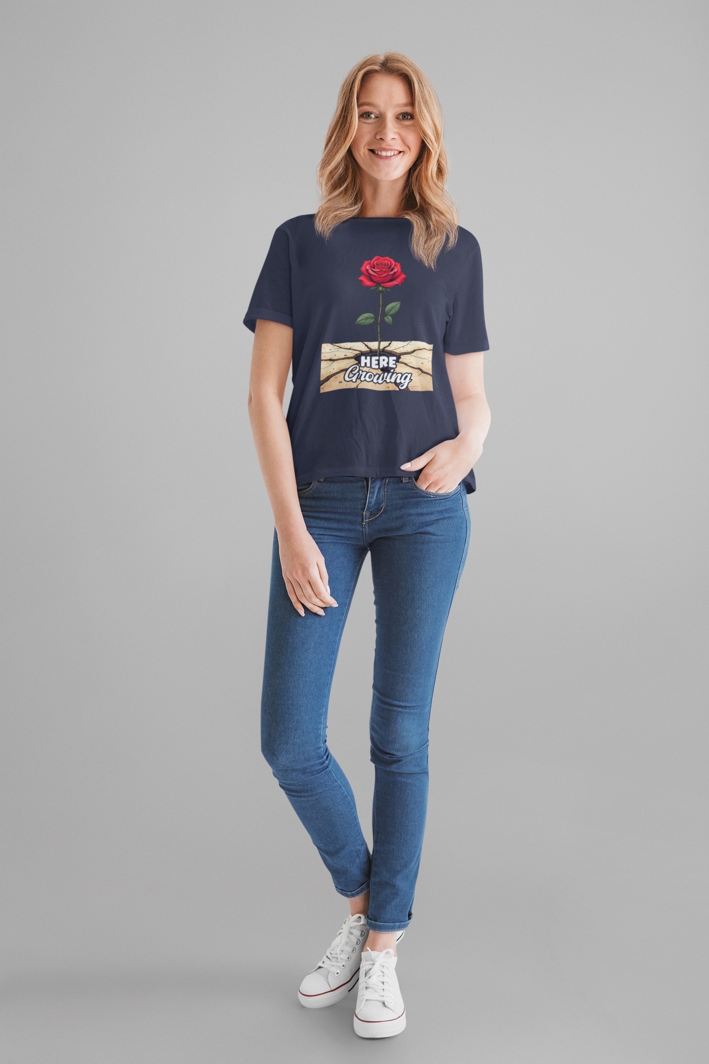 Here Growing T-Shirt – Resilient Rose Through Cracks Motivational Tee