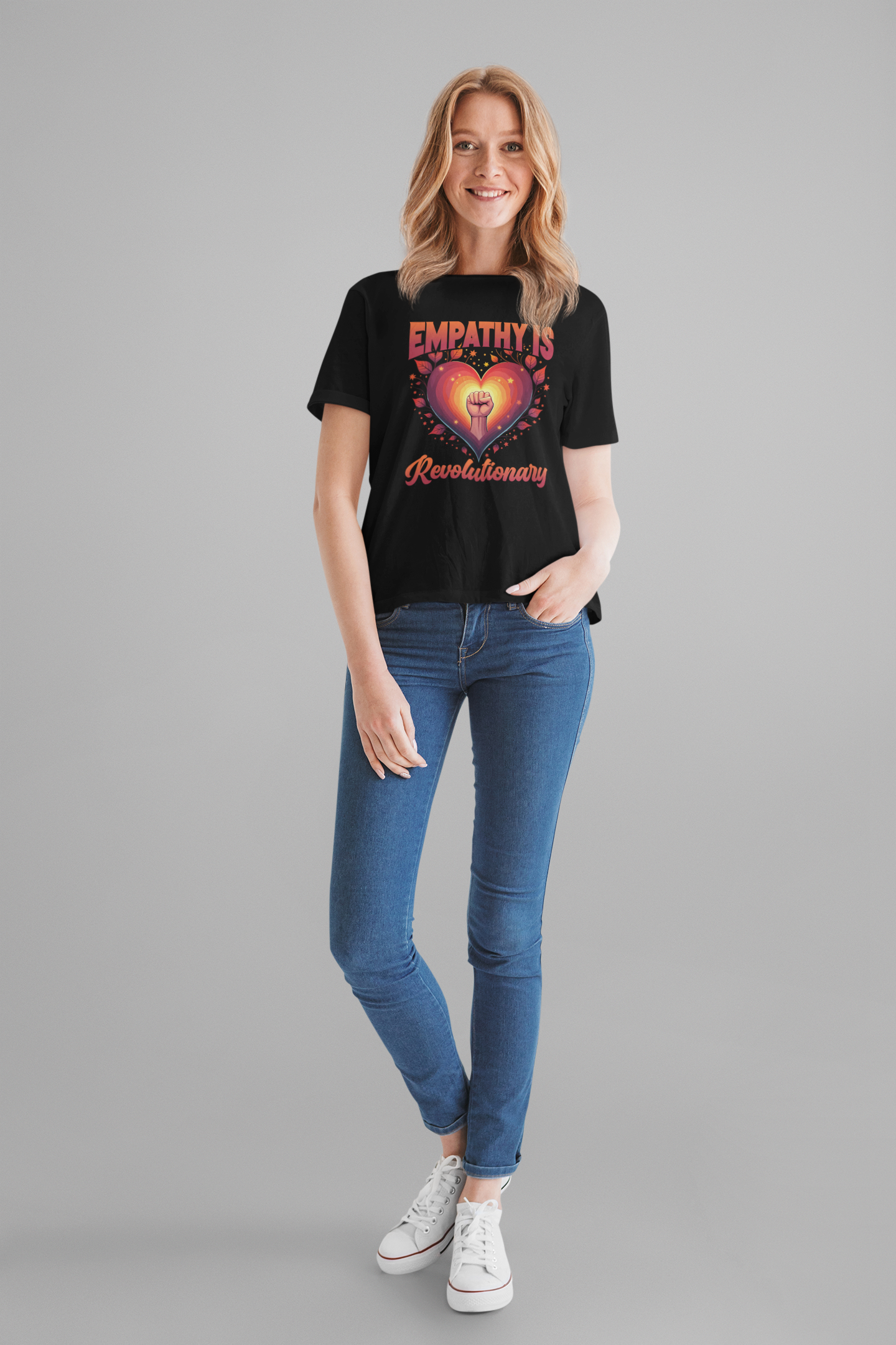 Empathy Is Revolutionary | Heart, Leaves & Power Fist Graphic T-Shirt