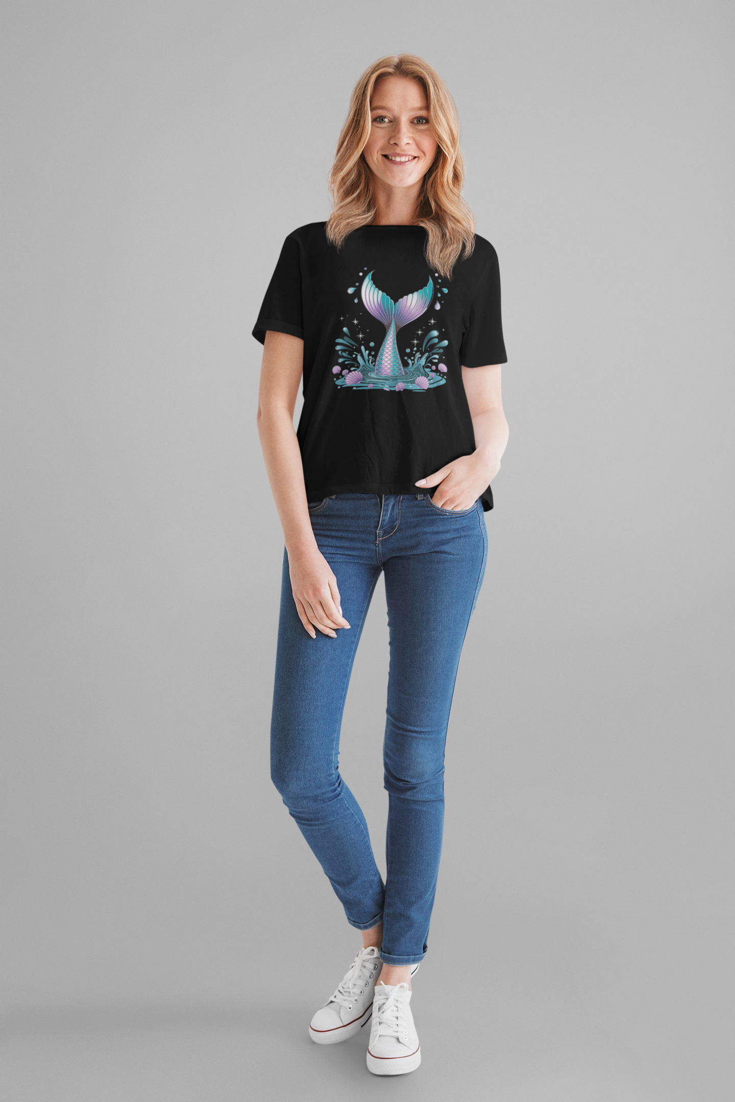 Mermaid Energy – Diving Mermaid Hip to Tail Graphic T-Shirt