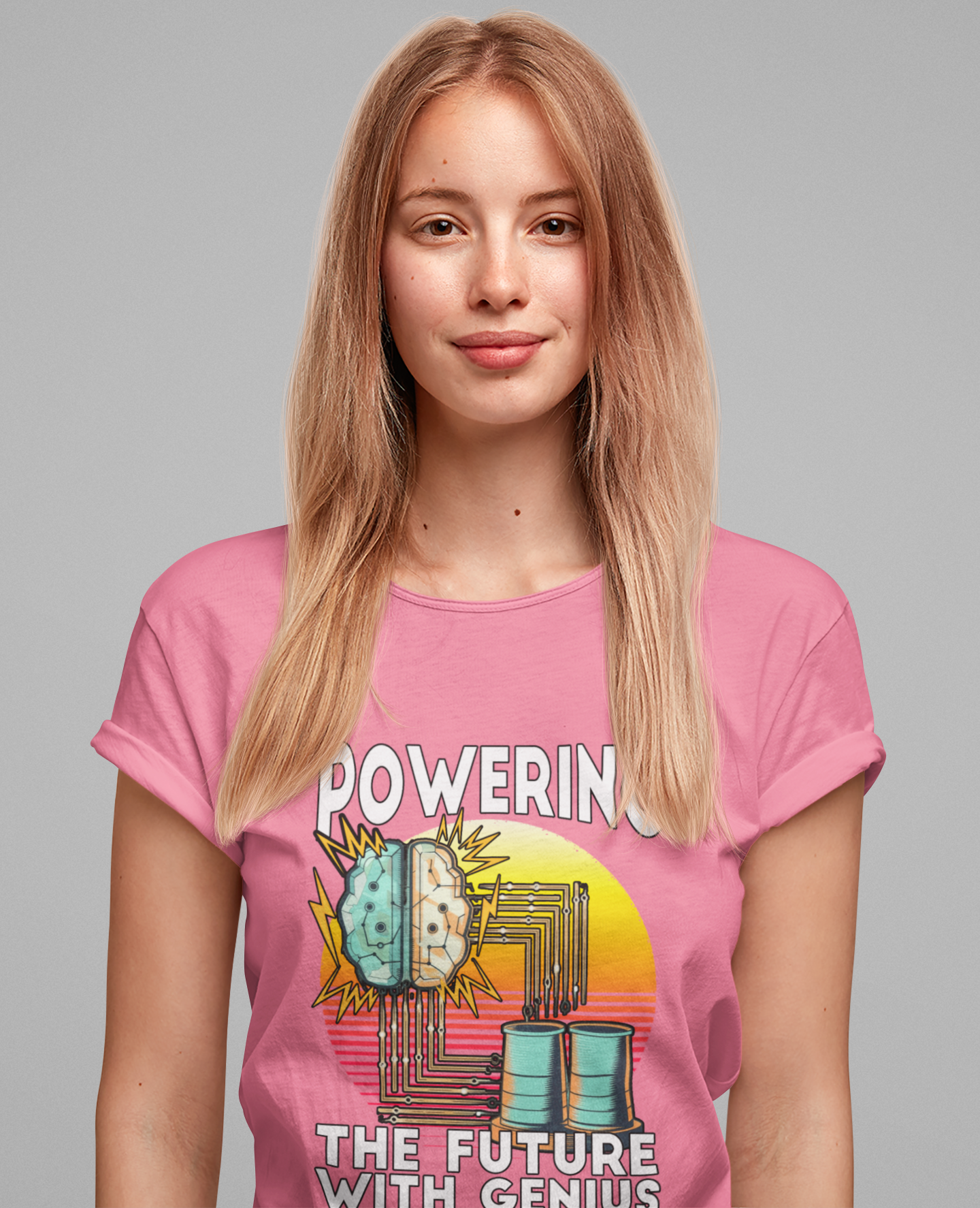 Powering the Future with Genius Tshirt – AI Brain and Tesla Turbines Graphic