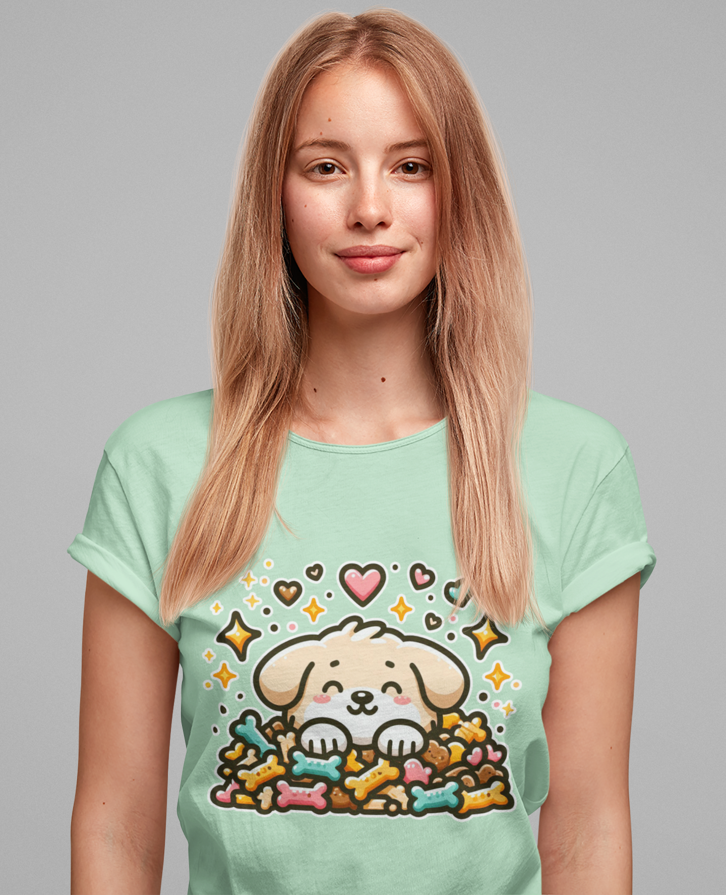 Puppy Face & Paw on a Pile of Treats | Stars & Hearts Reaction Graphic T-Shirt