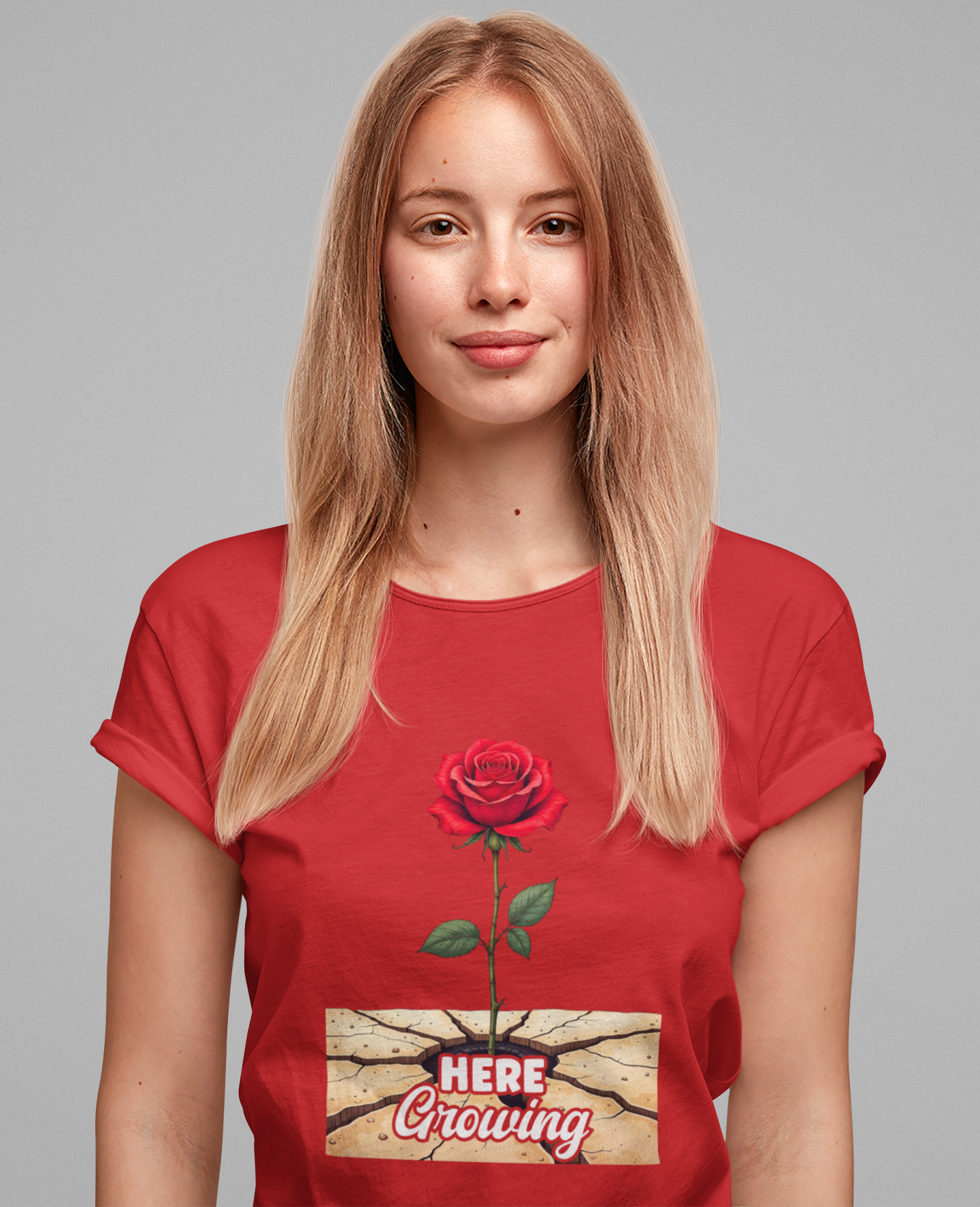 Here Growing T-Shirt – Resilient Rose Through Cracks Motivational Tee