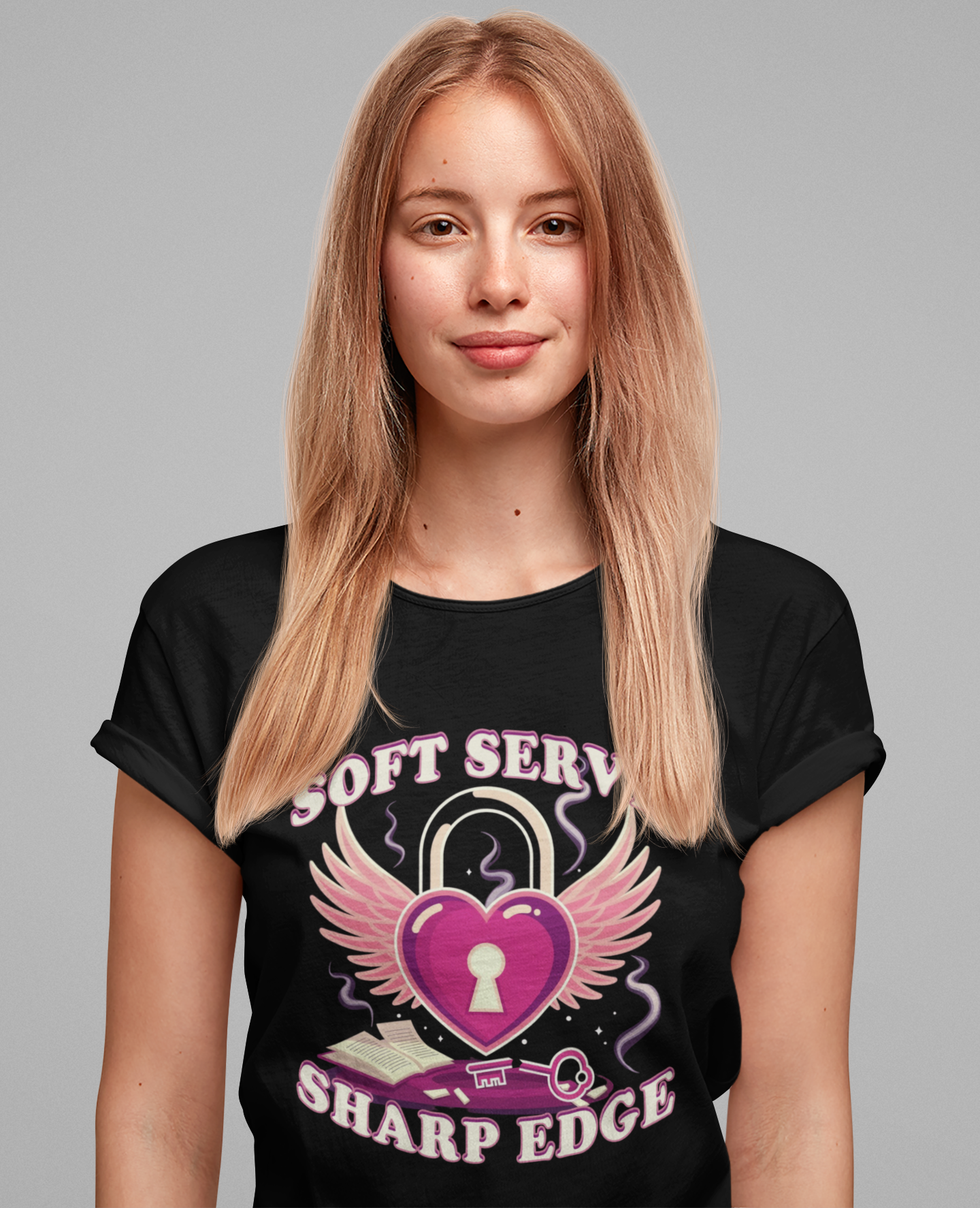 Soft Serve, Sharp Edge | Heart Lock, Wings & Broken Key Graphic T-Shirt
