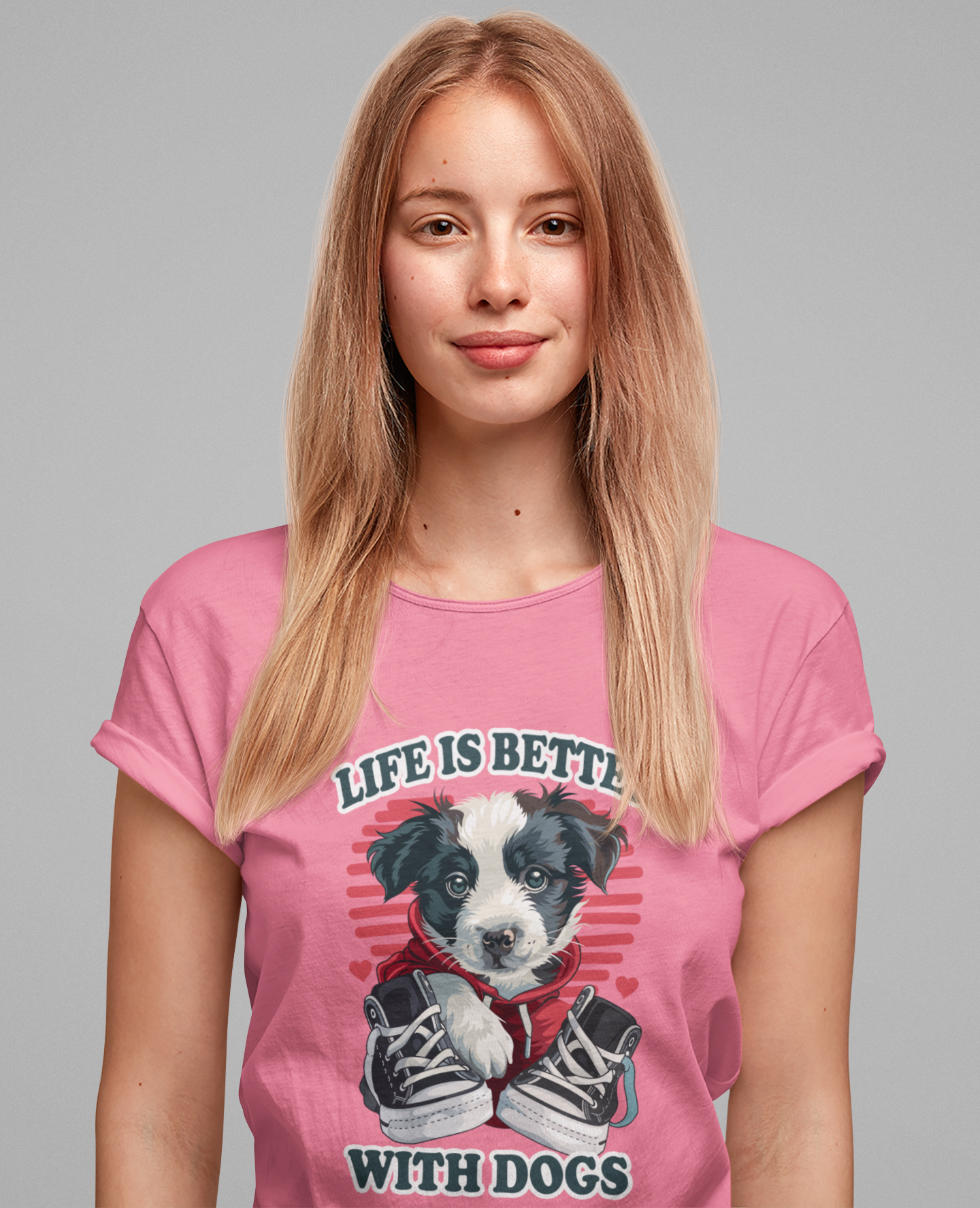 Life Is Better With Dogs T Shirt Cuddly Dog in Jacket Sitting by Shoes Graphic