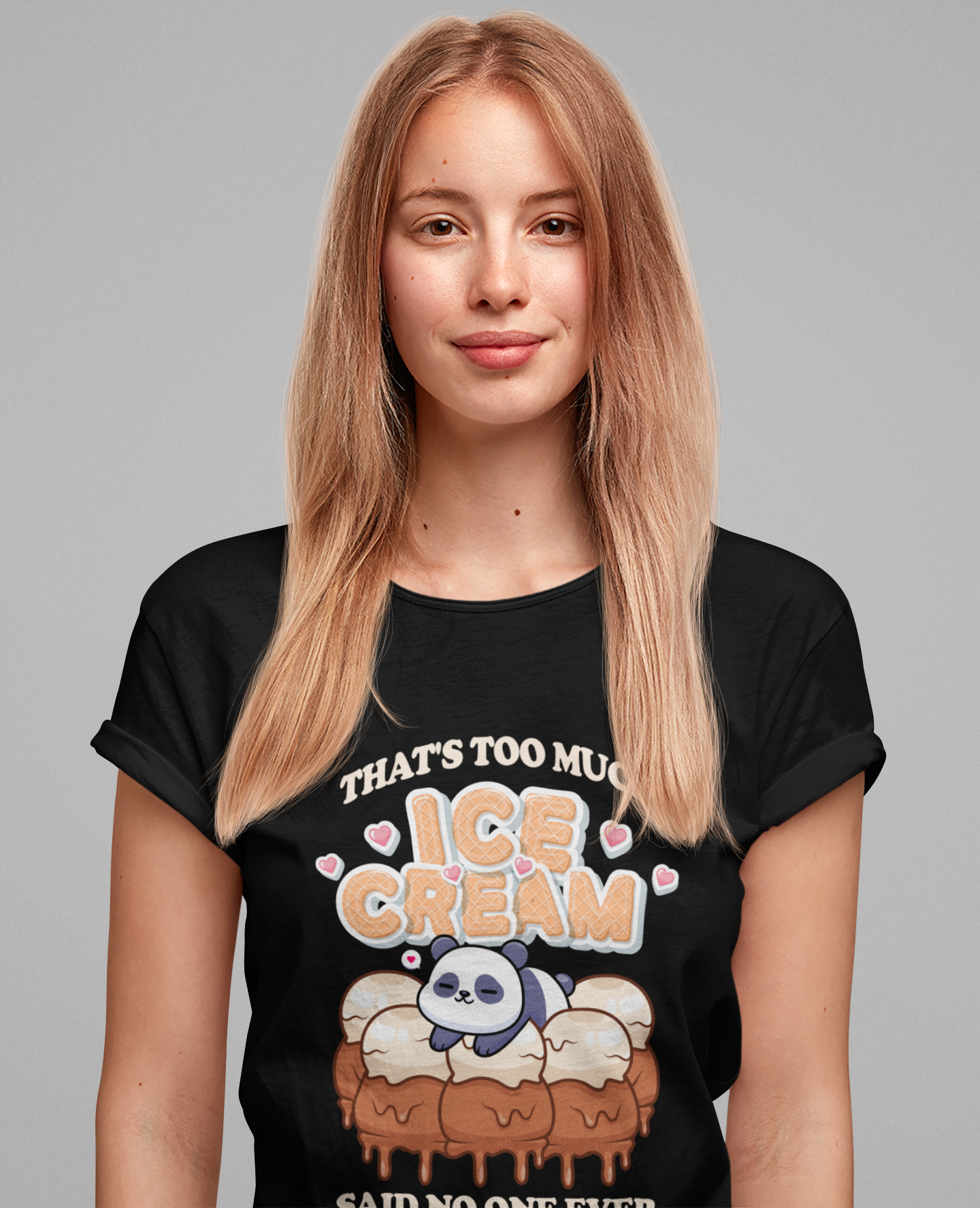 That’s Too Much Ice Cream Said No One Ever T-Shirt – Cute Baby Panda and Ice Cream Scoops Graphic Tee