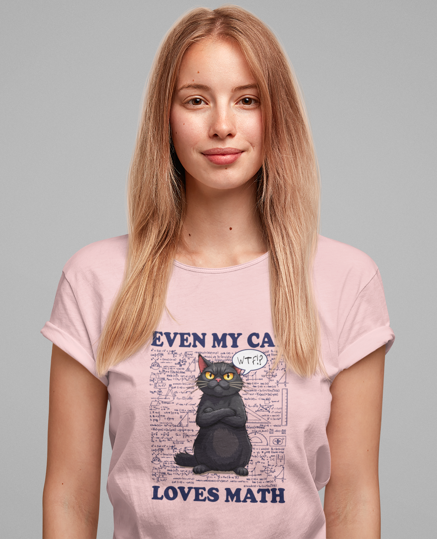 Even My Cat Loves Math T-Shirt – Funny Cat and Math Equations Graphic Tee