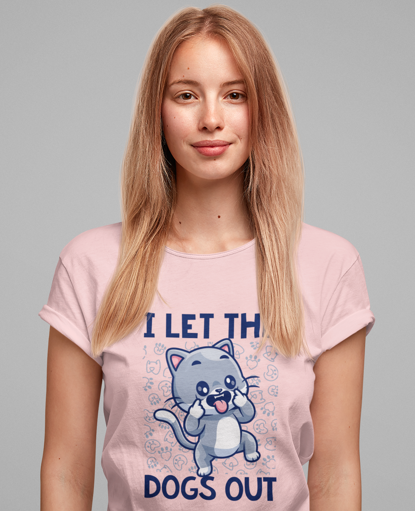 I Let the Dogs Out T-Shirt – Teasing Cat with Paw Prints Graphic Tee