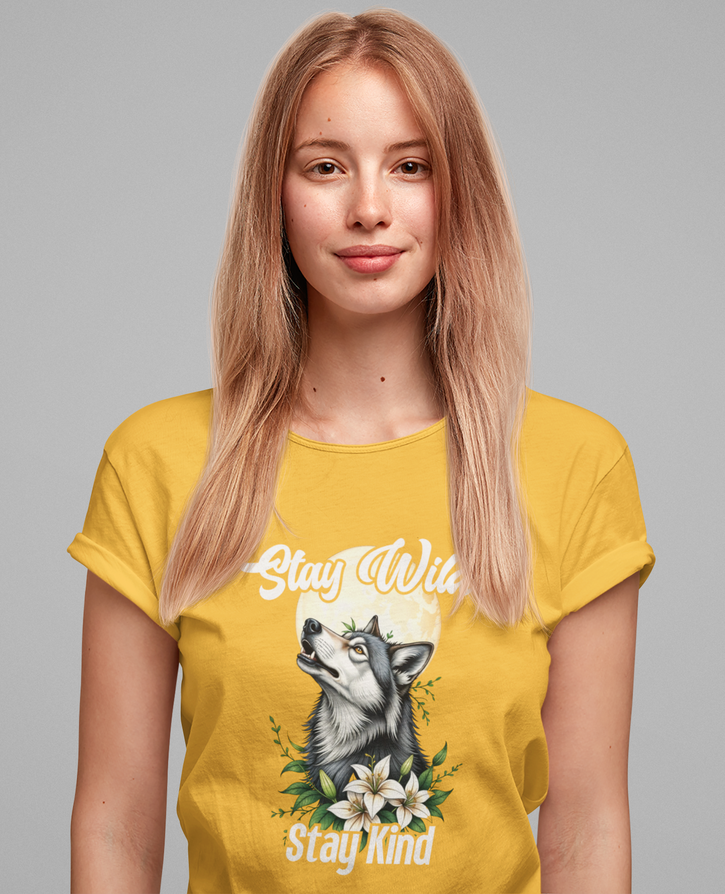 Stay Wild Stay Kind Wolf T-Shirt – Moon and Flower Nature Graphic