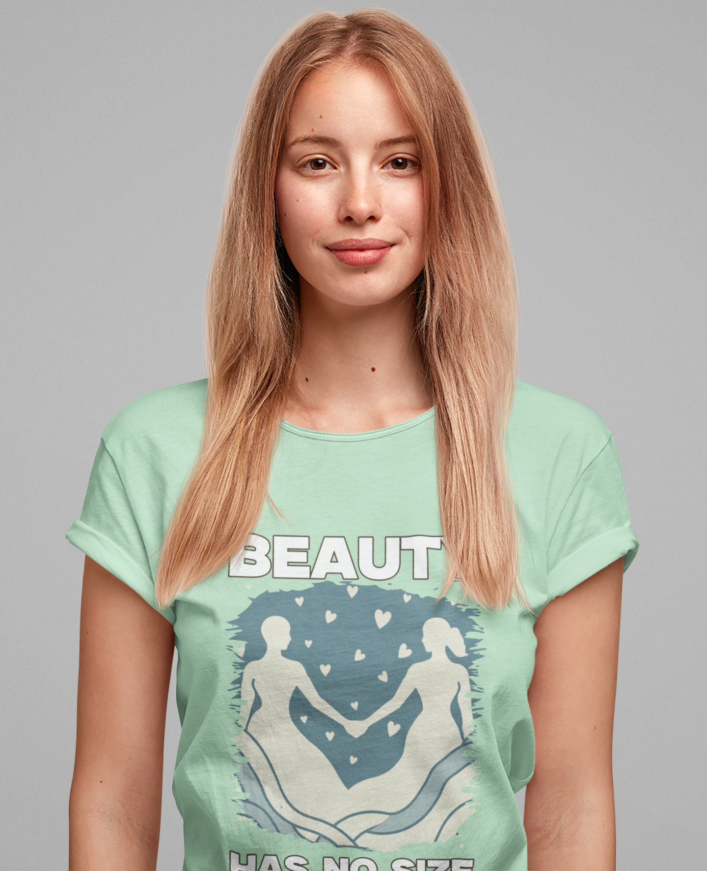 Beauty Has No Size – Inclusive Hands Holding with Heart Emotions Graphic T-Shirt