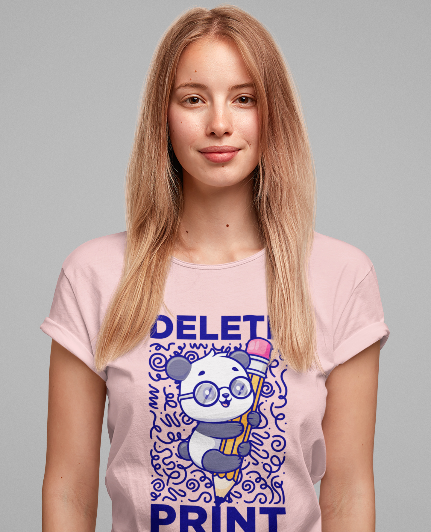 Delete Print T-Shirt – Cute Puppy Hugging Giant Pencil Graphic Tee