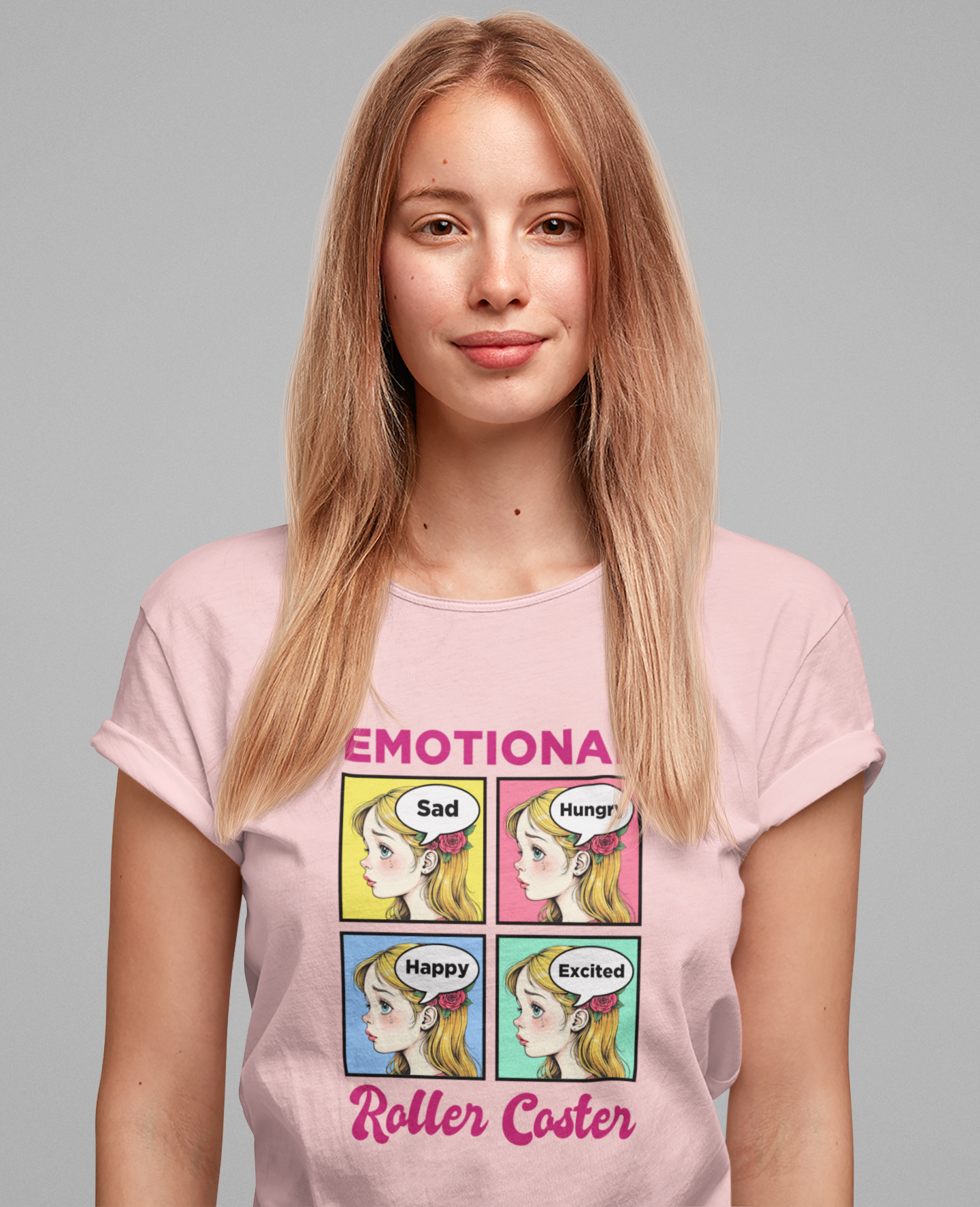 Emotional Roller Coaster – Four Faces, One Journey Graphic T-Shirt