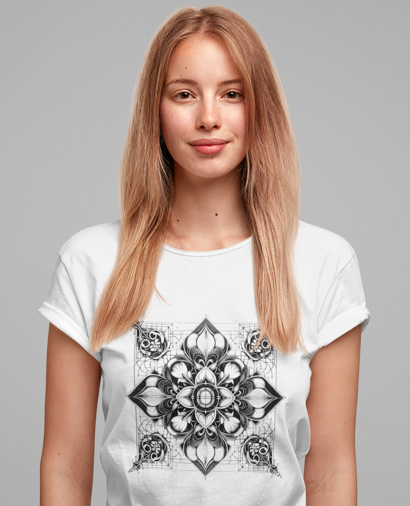Monochrome Symmetry – Minimalist Geometric Pattern Graphic T-Shirt