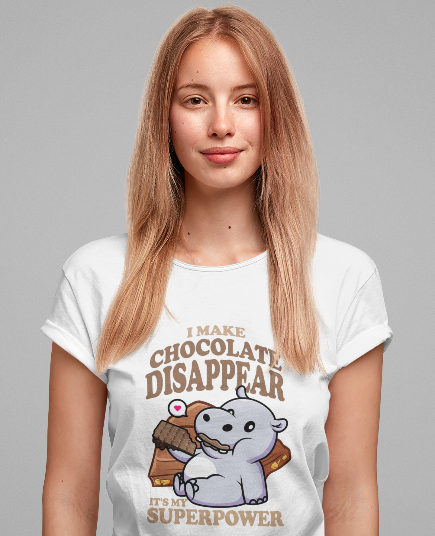 I Make Chocolate Disappear T-Shirt – Adorable Baby Rhino With Chocolate Funny Super Power Graphic Tee