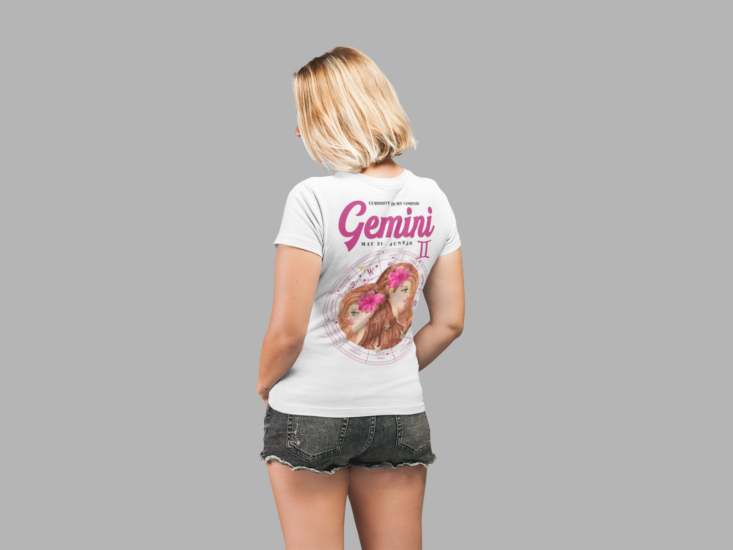 Gemini Curiosity Compass T-Shirt – Zodiac Twins with Astrological Wheel