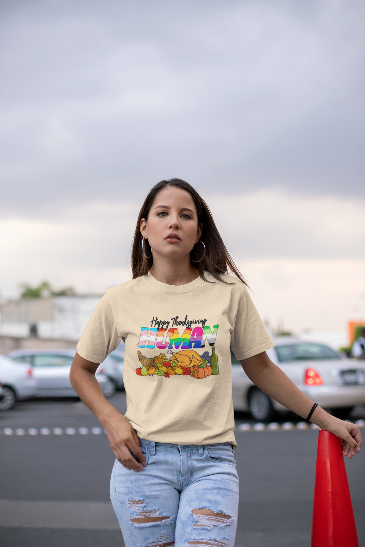 Happy Thanksgiving Human Gradient Text T-Shirt