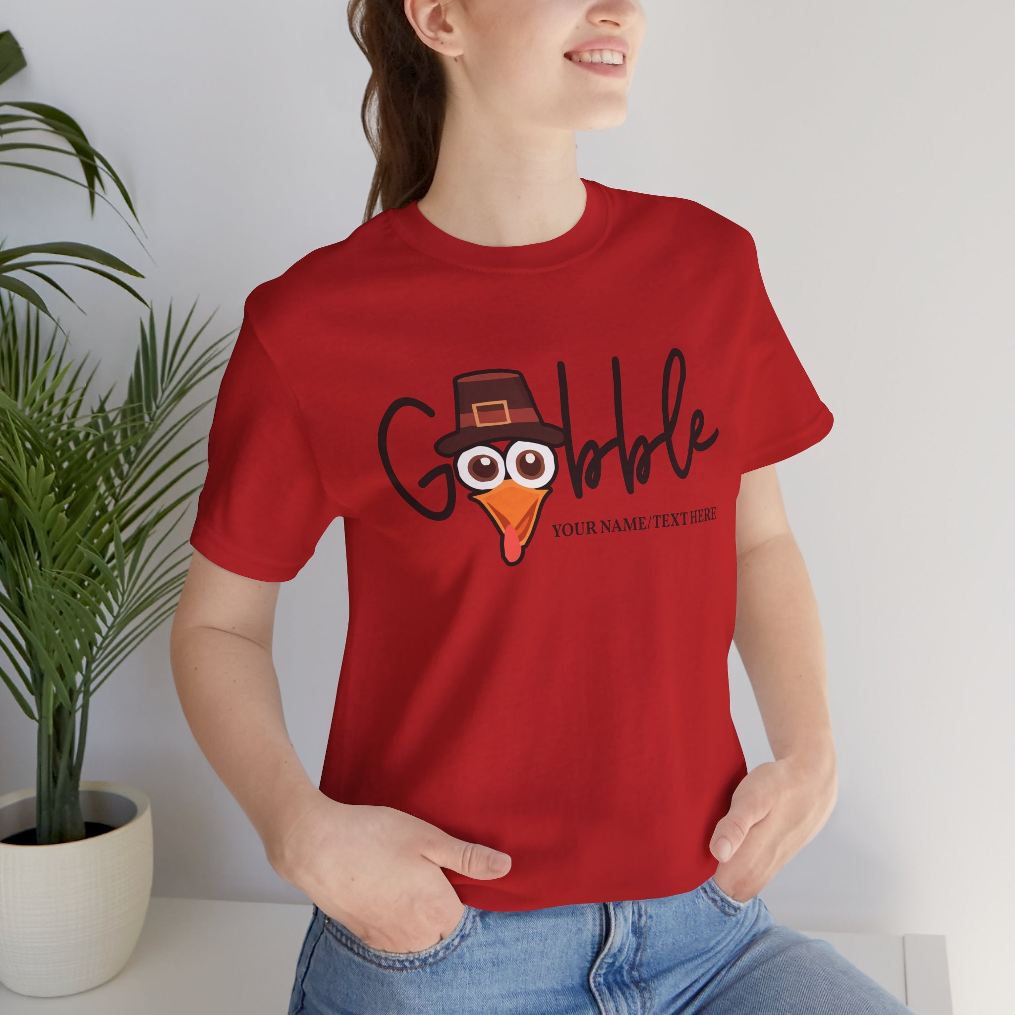 Custom T-Shirt - Gobble Turkey Head Cursive T-Shirt