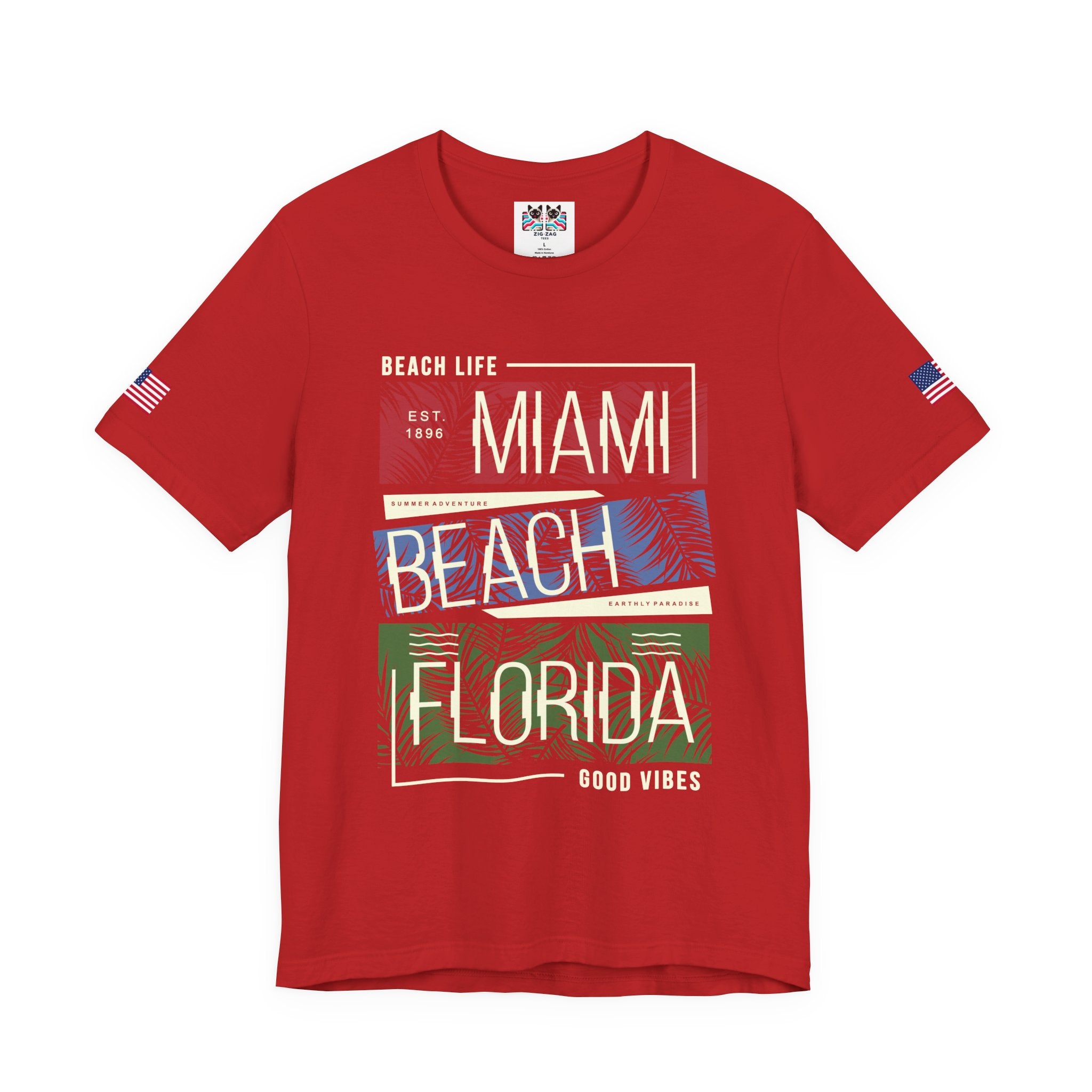 Miami Beach Florida T-Shirt – Beach Life EST 1896 Good Vibes Tropical Panel Graphic Tee
