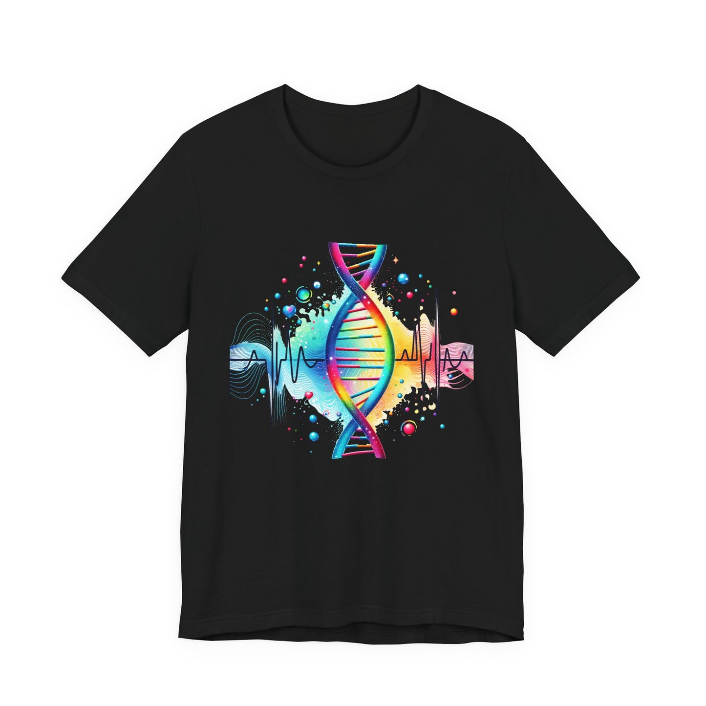 Life in Color – Vibrant DNA Helix with Medical Lifeline Graphic T-Shirt