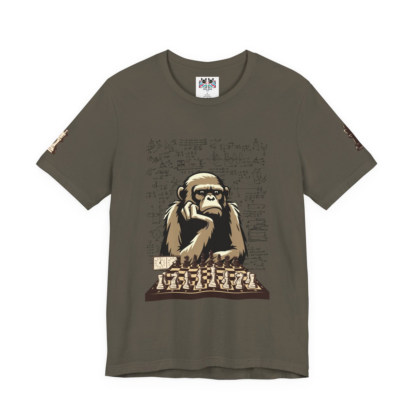 Thinking Monkey Chess T-Shirt – Intelligent Chimp Mathematical Formulas Graphic Tee