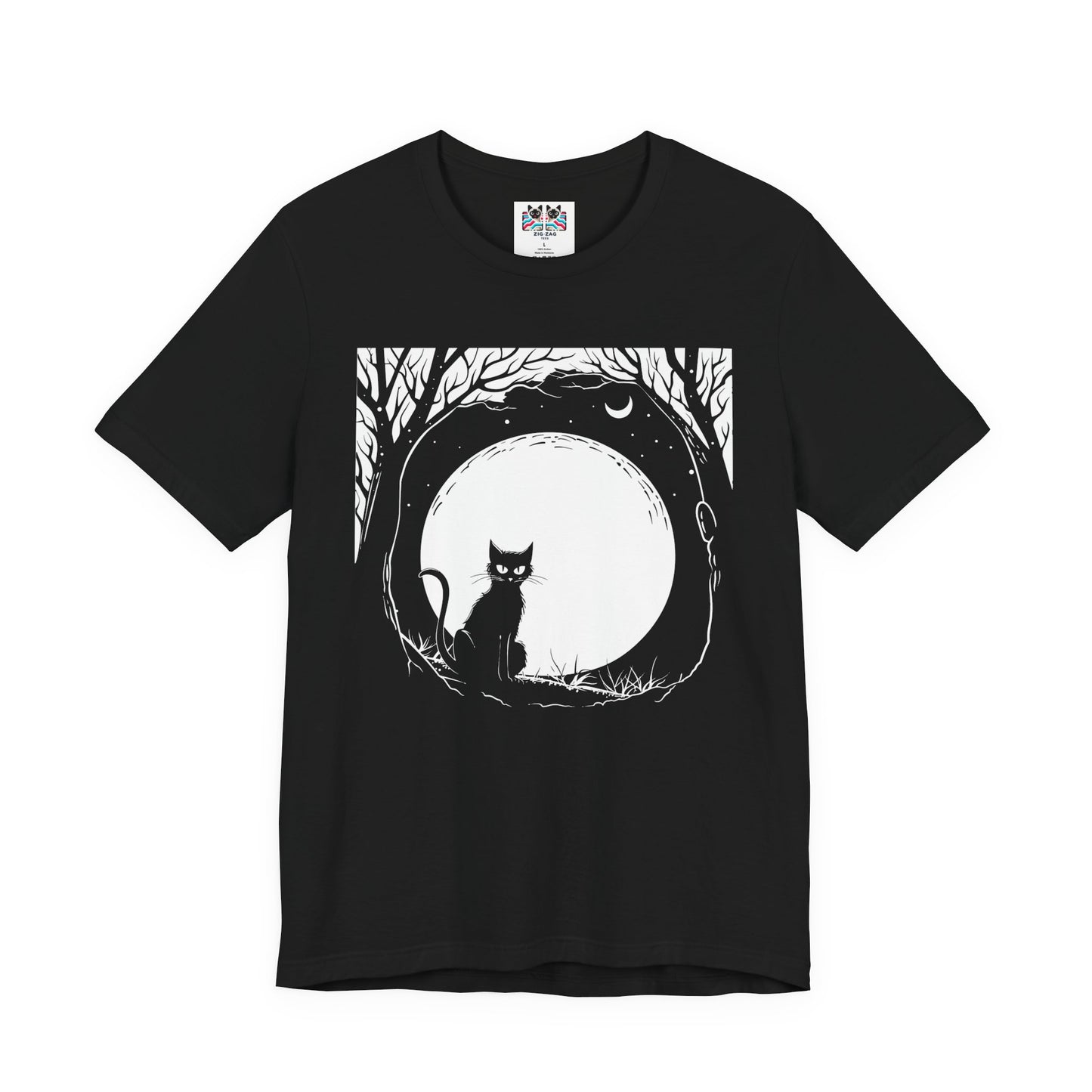Enchanted Forest Haunted Cat Big Eyes Moonlight T-Shirt